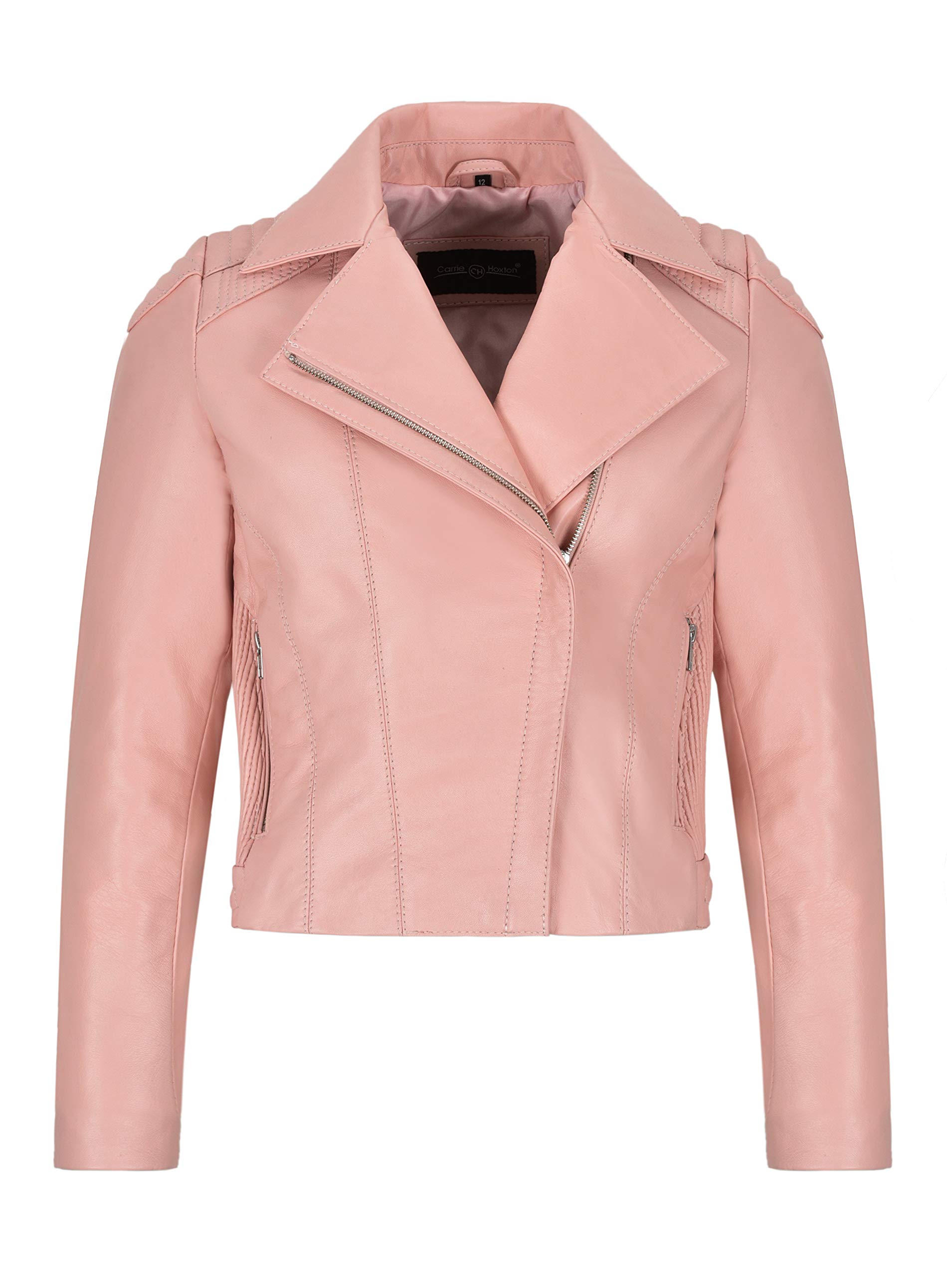 Women's Baby Pink Slim Fitted Biker Jacket - Genuine Lambskin Leather Coat for Motorcycle Riding & Fashion Outfits | Style 4245