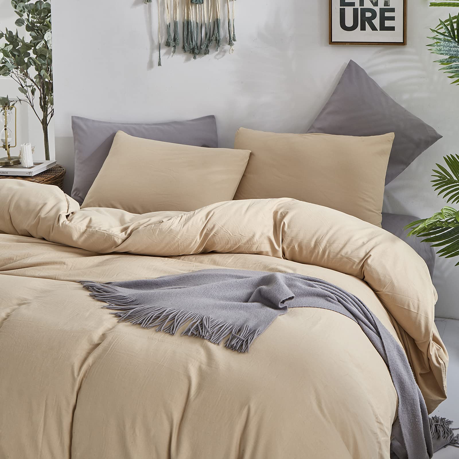CLOTHKNOW 3-Piece Champagne Comforter Set Twin Size - Soft Beige Light Brown Taupe Bedding with 2 Pillowcases for Cozy Bedroom Decor & Guest Room Essentials