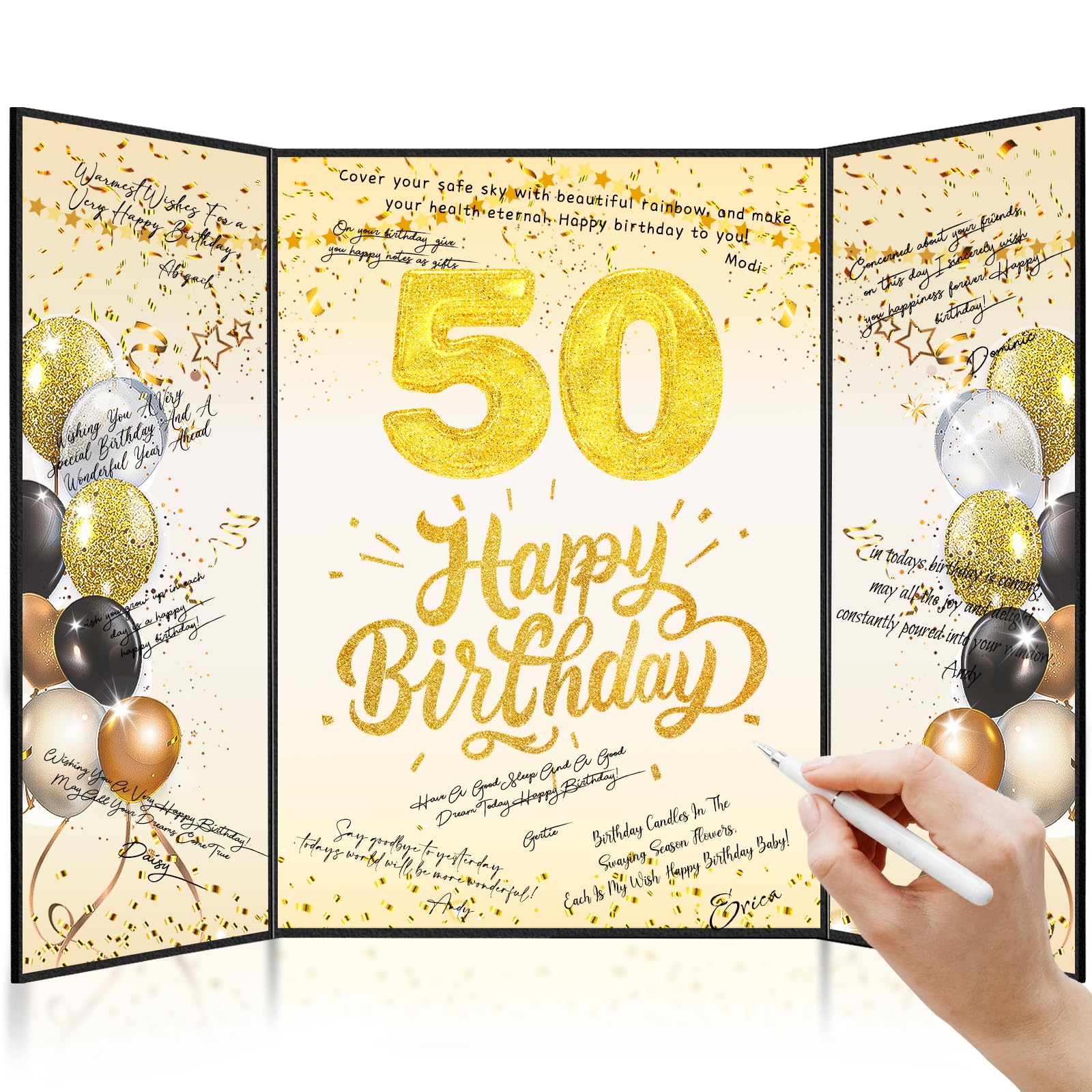 Tnvee Black Gold 50th Birthday Party Decorations Set for Men & Women - Happy 50th Birthday Guest Book, Signing Board & Party Supplies - Perfect for Mom, Wife, Husband Celebrations - Cheers to 50 Years - Great for Milestone Birthday Parties, Retirement Celebrations & Anniversary Events