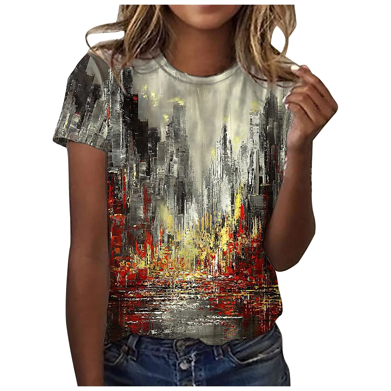 WYMPDSVI Women's Summer T-Shirt - Cute Crew Neck Printed Short Sleeve Casual Loose Blouse Top | Perfect for Beach Outings, Weekend Wear & Summer Vacations