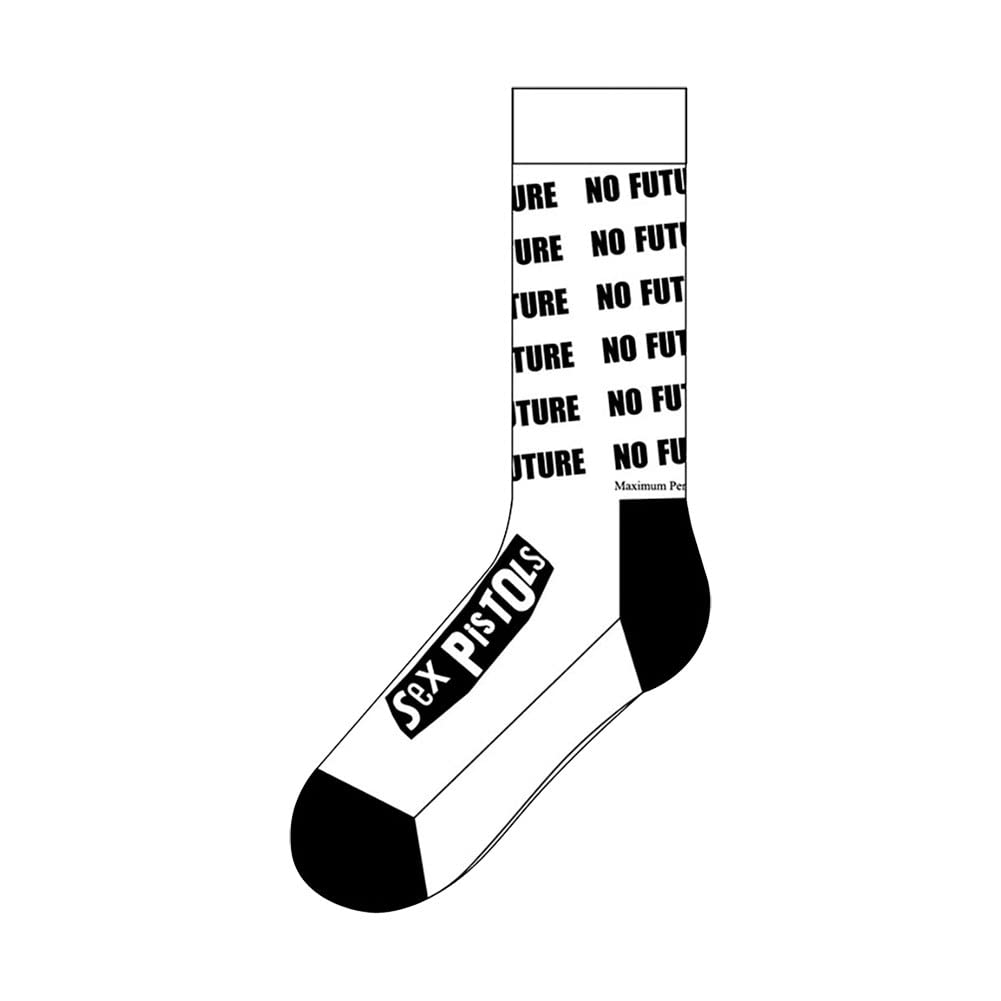 Sex Pistols No Future Punk Rock Socks - White (US Men's Shoe Size 8-12) - Perfect for Concerts, Music Festivals & Punk Fashion