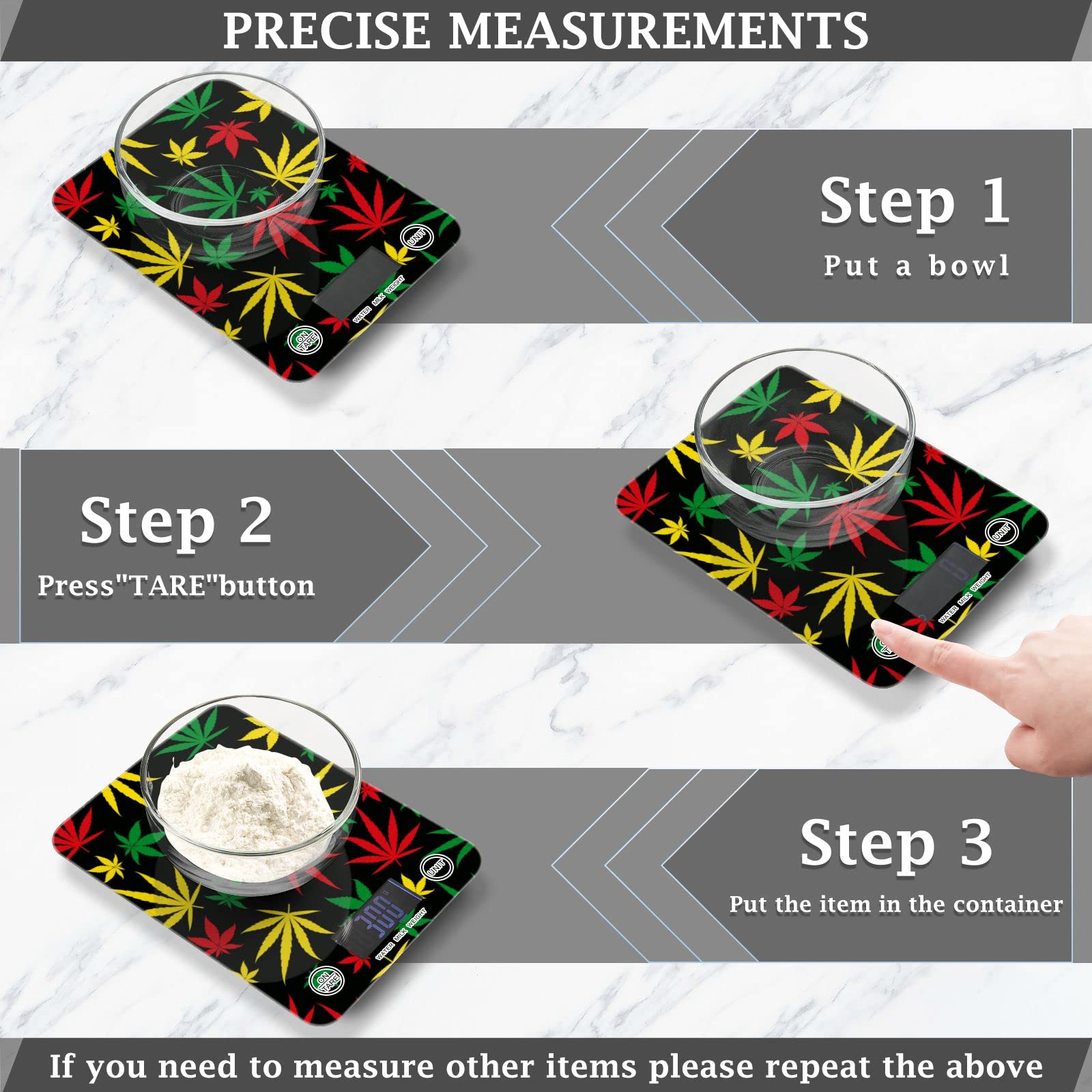Waterproof Digital Kitchen Scale for Cooking, Baking & Coffee - Colorful Leaves Design
