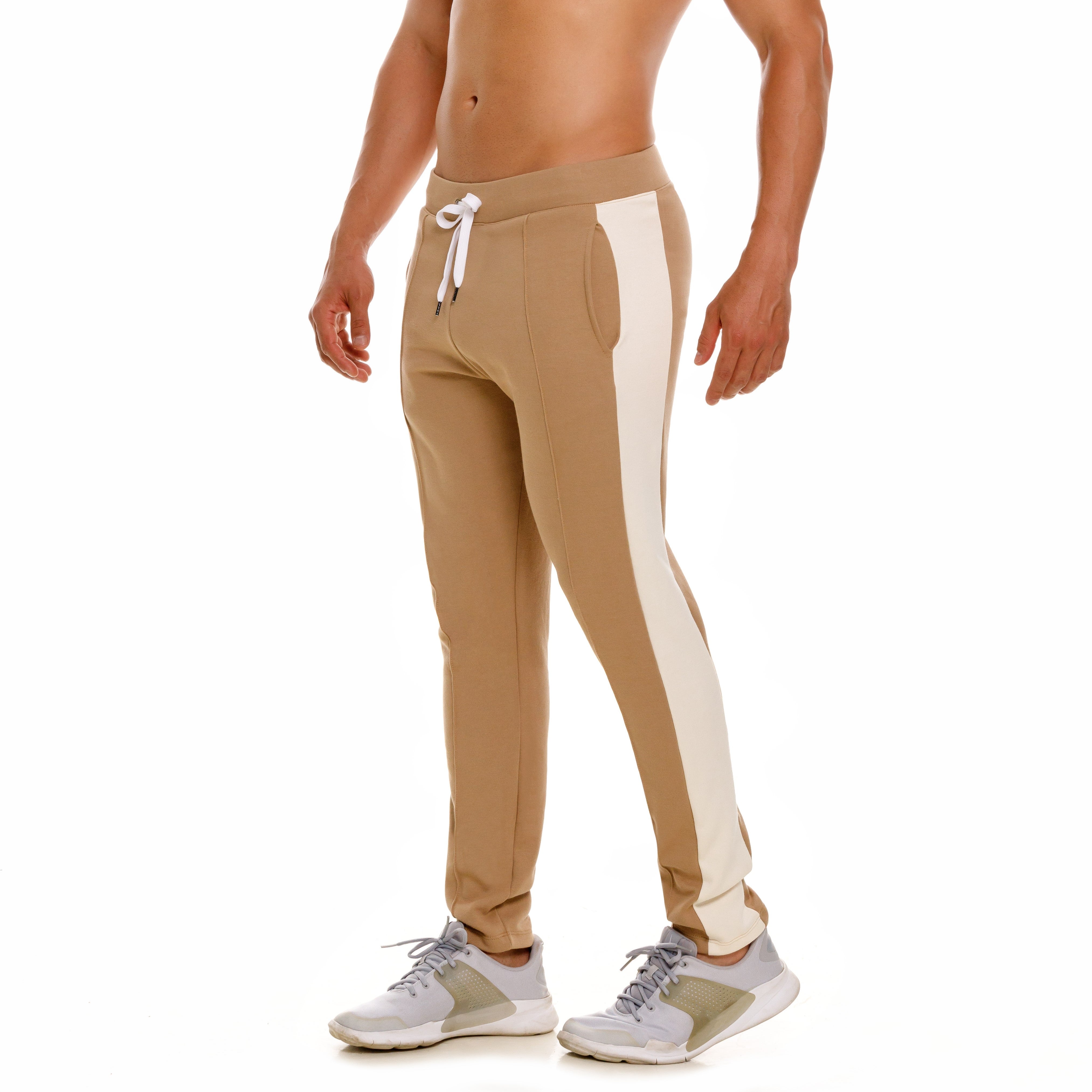 JOR Varsity Slim Fit Cotton Jogger Pants for Men - Comfortable Casual Brown Sweatpants for Workout, Lounge & Everyday Wear