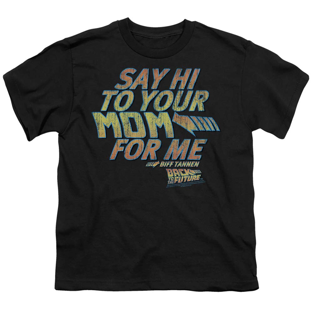 Back to The Future Say Hi Unisex Youth T-Shirt - Retro Movie Fan Gift for Kids & Teens - Perfect for Cosplay, Halloween, and 80s Themed Parties