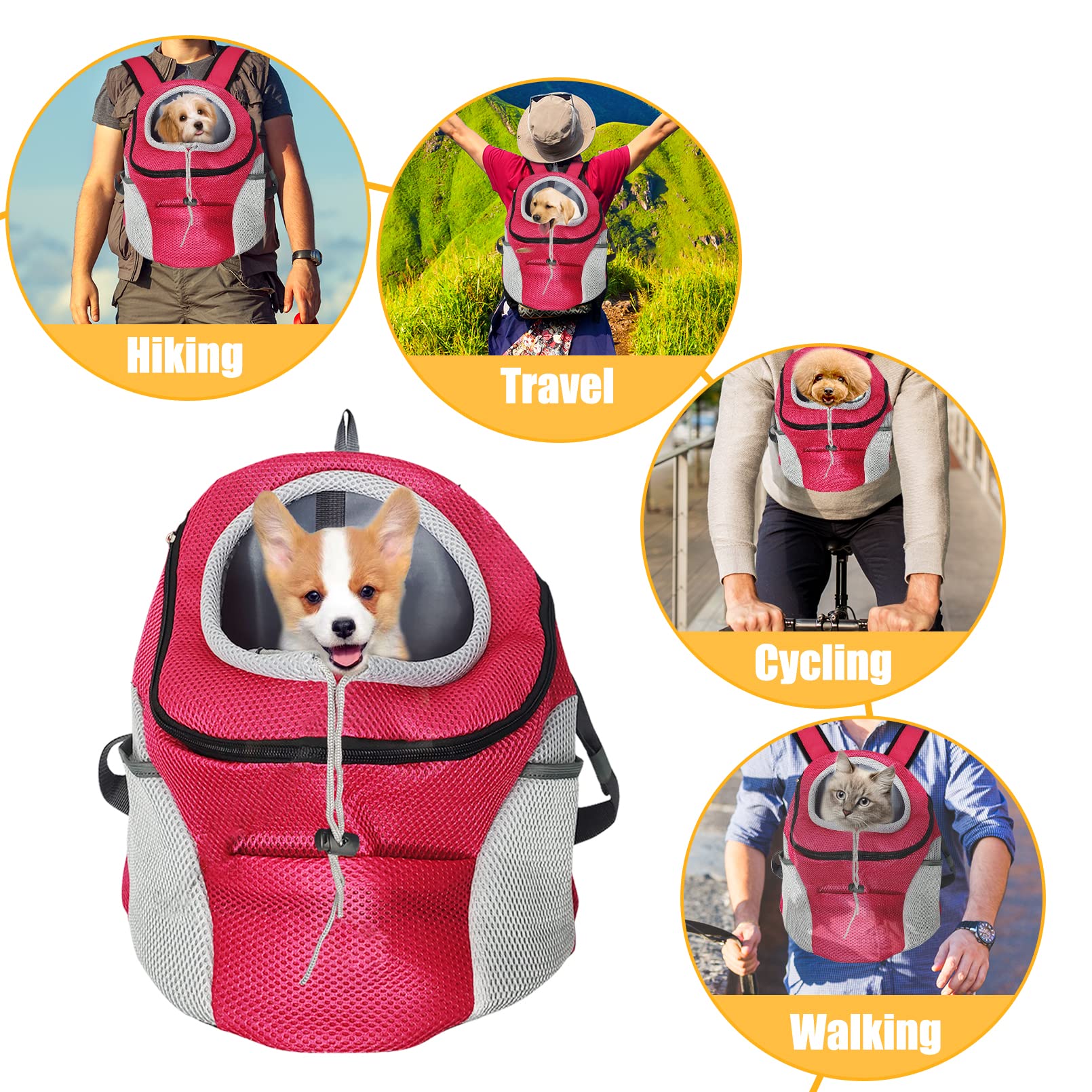 Fhiny Dog Carrier Backpack - Comfortable Pet Puppy Front Carrier with Breathable Head Out Design & Padded Shoulder Straps for Walking, Biking, Hiking, Camping - Perfect for Outdoor Adventures and Daily Commutes