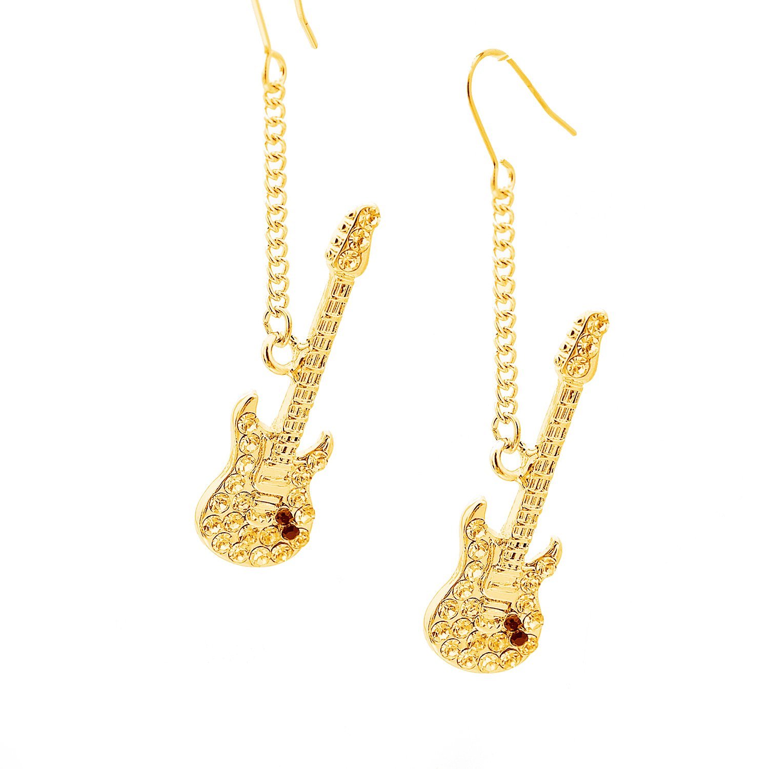 High Gloss Dangling Crystal Electric Guitar Earrings for Women - Rock Music Festival Jewelry Gift for Guitar Lovers & Musicians