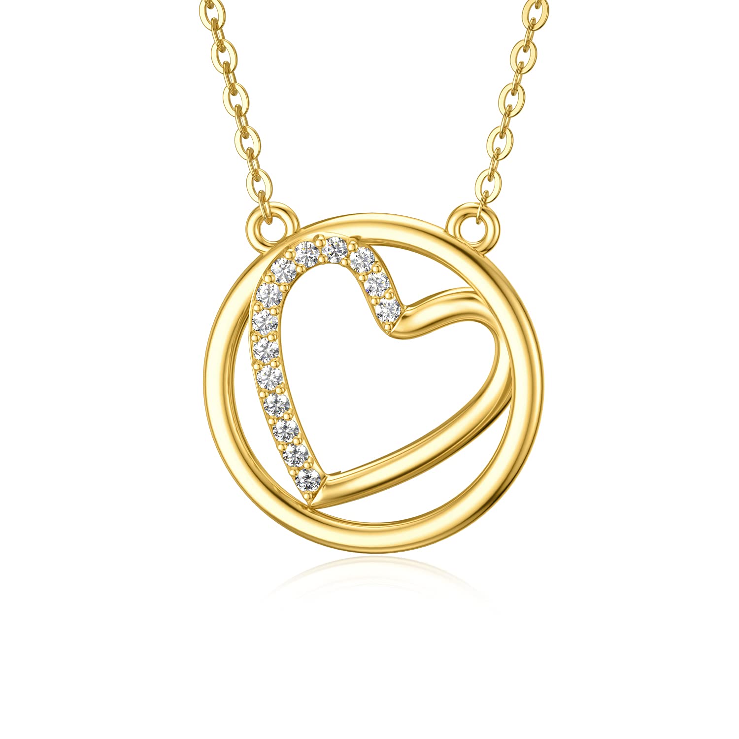 14K Solid Gold Heart Circle Necklace for Women - Yellow Gold Sacred Geometry Pendant with 5A Cubic Zirconia, Dainty Fine Jewelry Gift for Wife, Girlfriend, Anniversary, Birthday, Christmas (16-18 Inch) - Perfect for Date Nights, Special Occasions & Everyday Elegance
