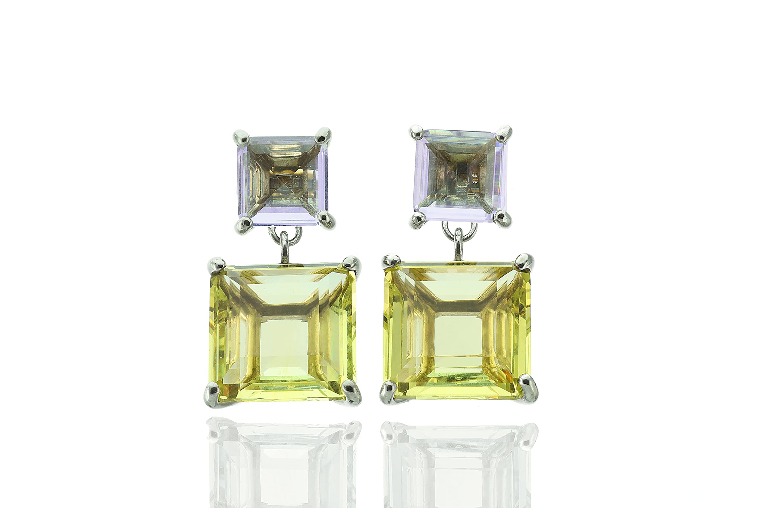 Multi-Stone Square Tanzanite & Lemon Quartz Dangle Earrings - 14K Gold Filled Long Drop Earrings - Customizable Birthstone Jewelry - December Birthstone Gift - Elegant Bridal & Evening Wear Accessories for Weddings, Parties & Special Occasions