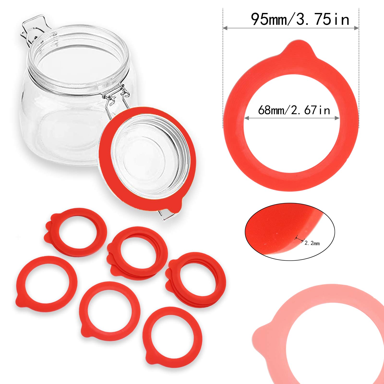 12-Pack 3.75 Inch Red Silicone Jar Gaskets - Food Grade Airtight Rubber Seals & Replacement Lids for Mason Jars - Perfect for Canning, Food Storage & Preserving Fruits/Jams (3.75 Inches)