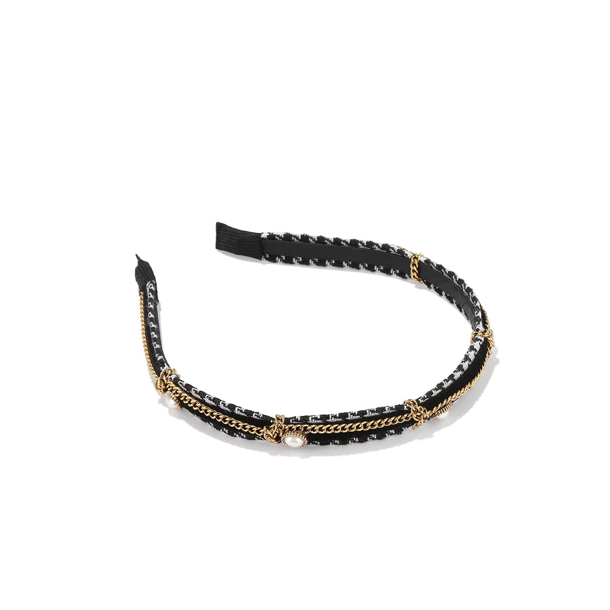 YARN & INK Women's Fashion Headband with Gold Chain & Pearls - Non-Slip Hair Accessory for Women & Girls - Perfect for Holiday Parties, Christmas Gifts & Special Occasions