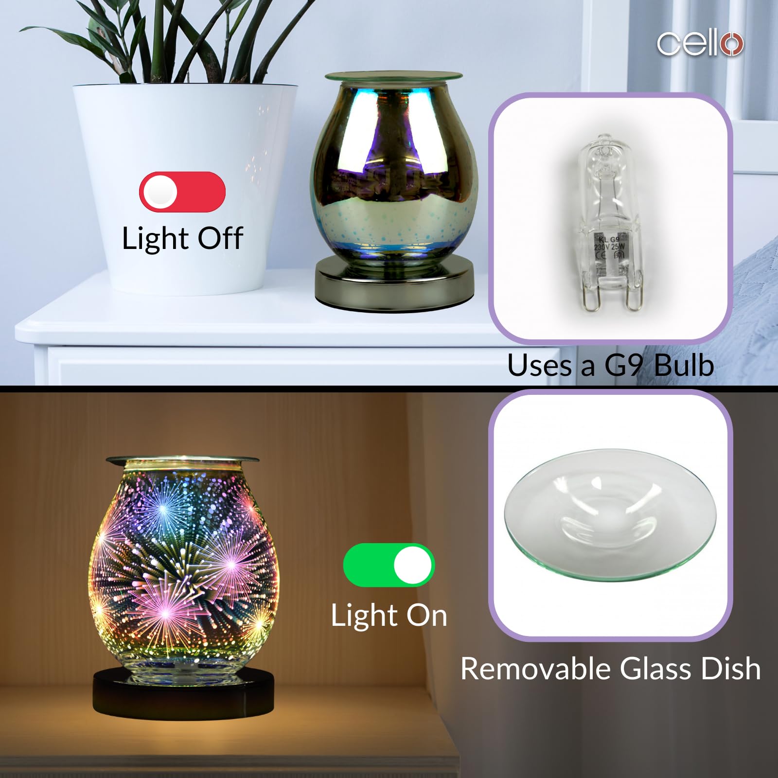 3D Touch Electric Wax Burner with Cello Design - Flameless Aromatherapy Warmer for Home, Office & Spa - Firework Scented Wax Melter for Relaxation & Stress Relief