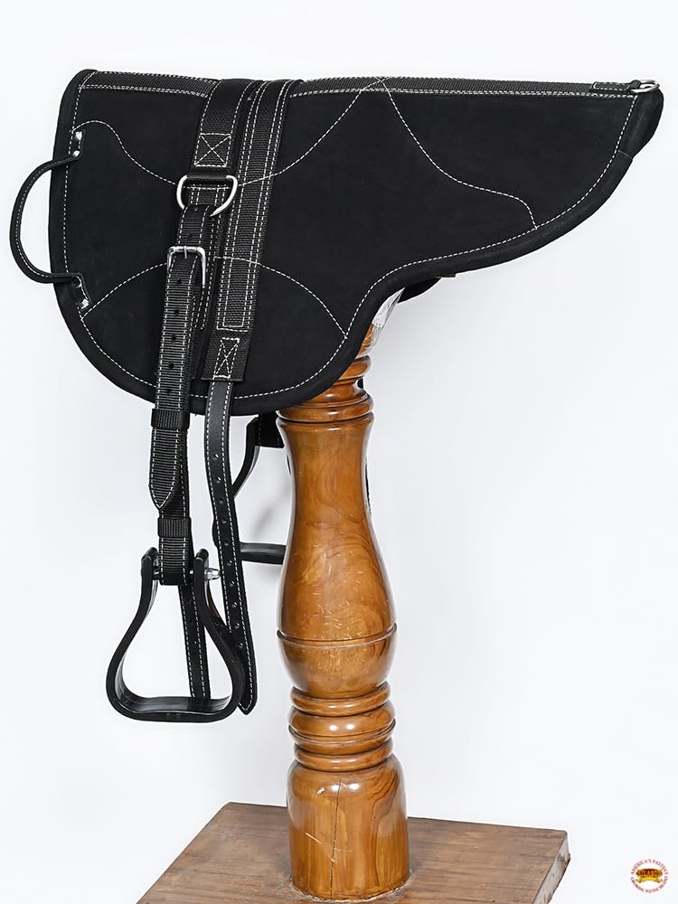HILASON Natural Horsemanship Leather Bareback Treeless Saddle Pad Black | Western Riding Equipment | Comfortable Bareback Pad for Horses | Perfect for Trail Riding, Training & Dressage