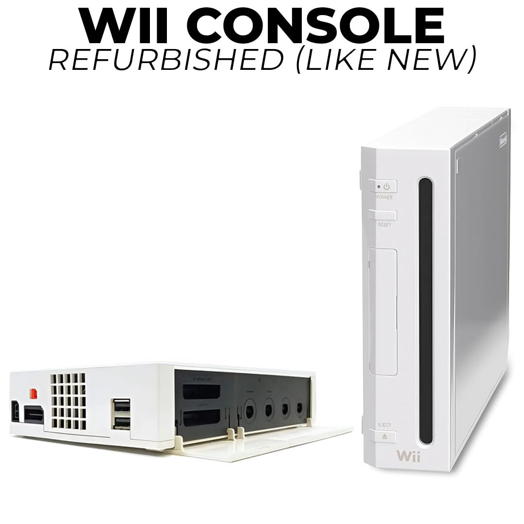 Nintendo Wii Console Bundle - White Wii System with 2 Motion Controllers & Nunchuks, Charging Dock, Rechargeable Batteries & Sensor Bar (Renewed) - Perfect for Family Game Nights & Party Entertainment