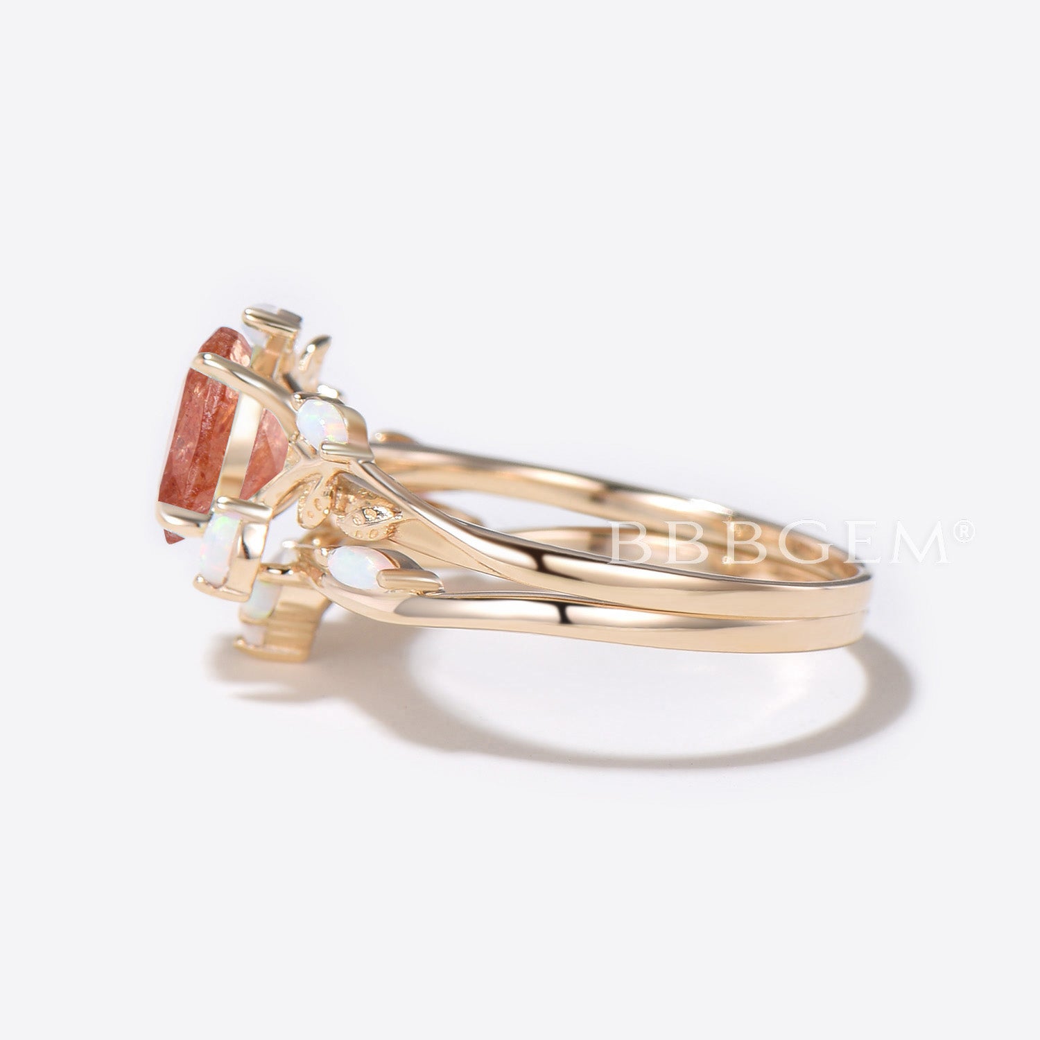 1.5ct Oval Sunstone Engagement Ring - 14K Gold Leaf Vine Design with Opal Accents - Elegant Wedding Band for Women - Perfect for Proposals, Anniversaries & Special Occasions
