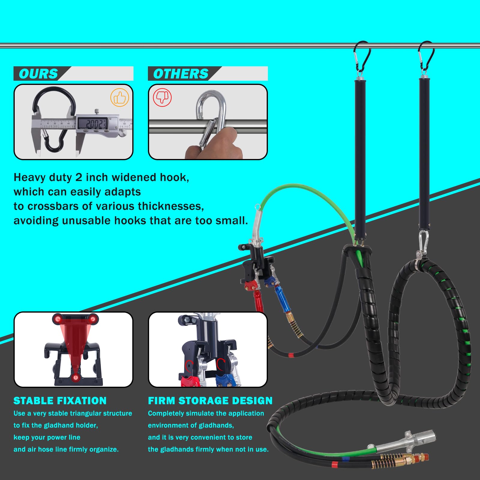 CheeMuii 15 FT Semi Truck Air Line Kit with Gladhands, Air Line Holder, Springs & 7 Way Trailer Cord - Heavy Duty Replacement for Tractor Trailer Brake Systems, Perfect for Long Haul Trucking and Commercial Vehicle Maintenance