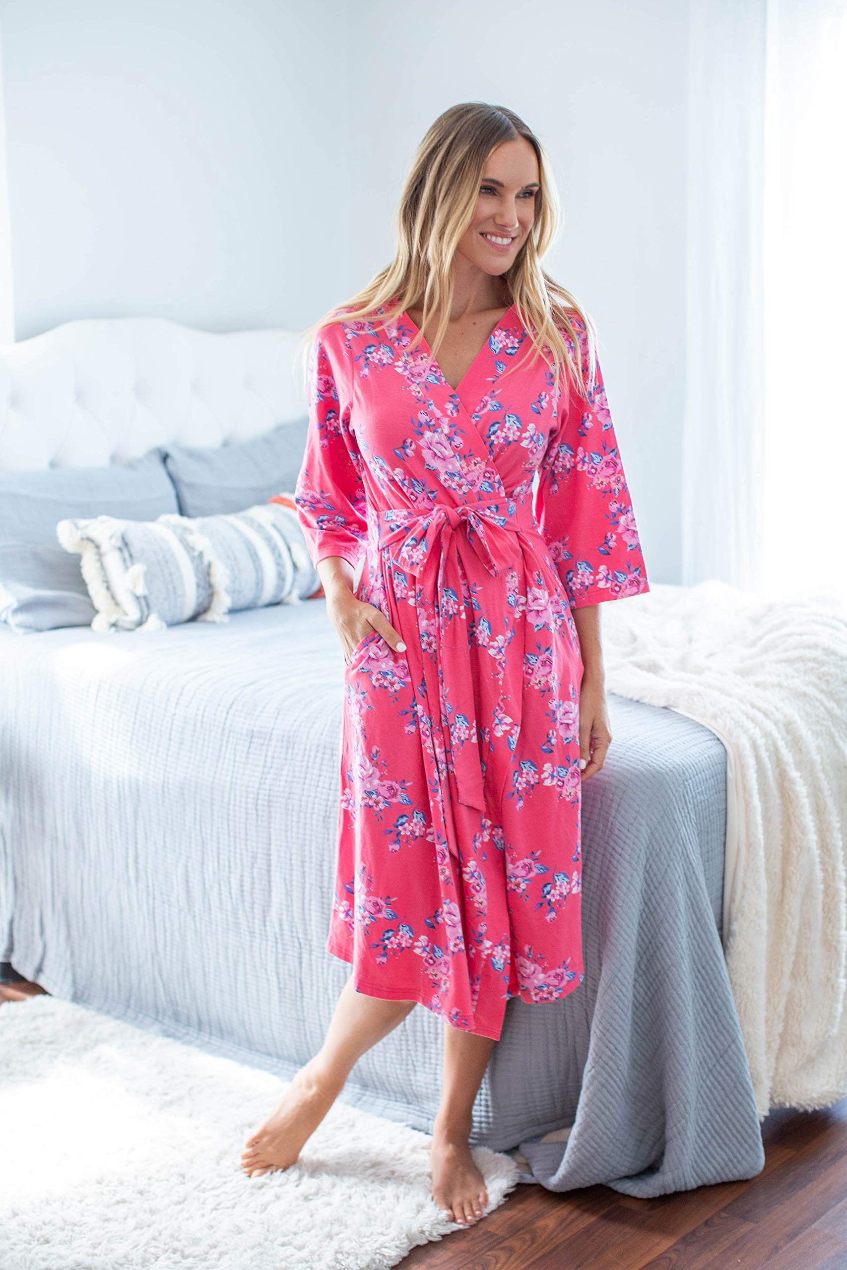 Baby Be Mine Maternity Nursing Robe, Newborn Swaddle Blanket & Daddy T-Shirt Gift Set - Soft Hospital Delivery Gown for Breastfeeding Moms & Matching Baby Girl Wrap - Perfect for Newborn Photo Shoots, Baby Showers & First-Time Parents