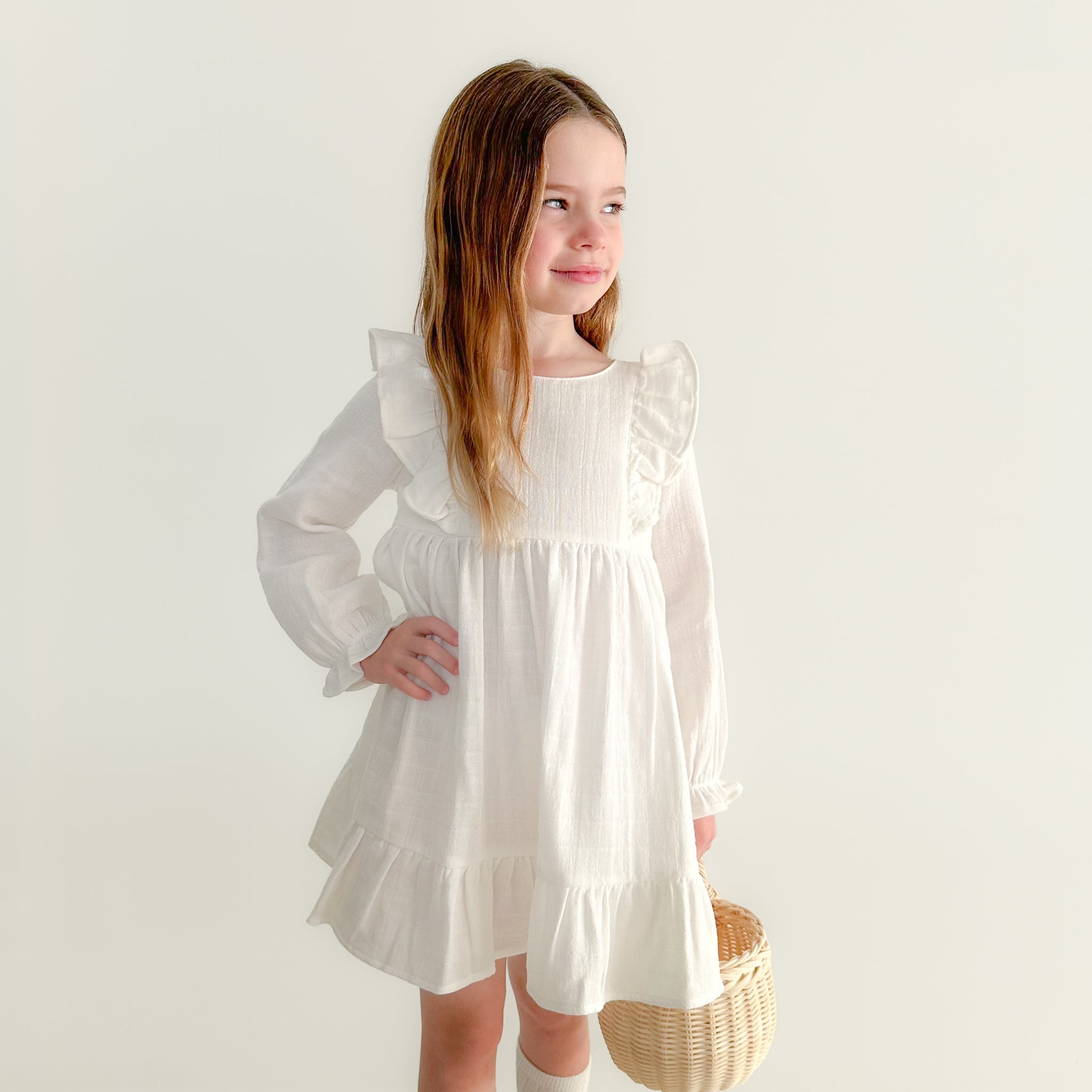 Muslin Frill Dress for Baby Girls | Soft Coconut Milk Color | Perfect for Photoshoots, Parties & Everyday Wear