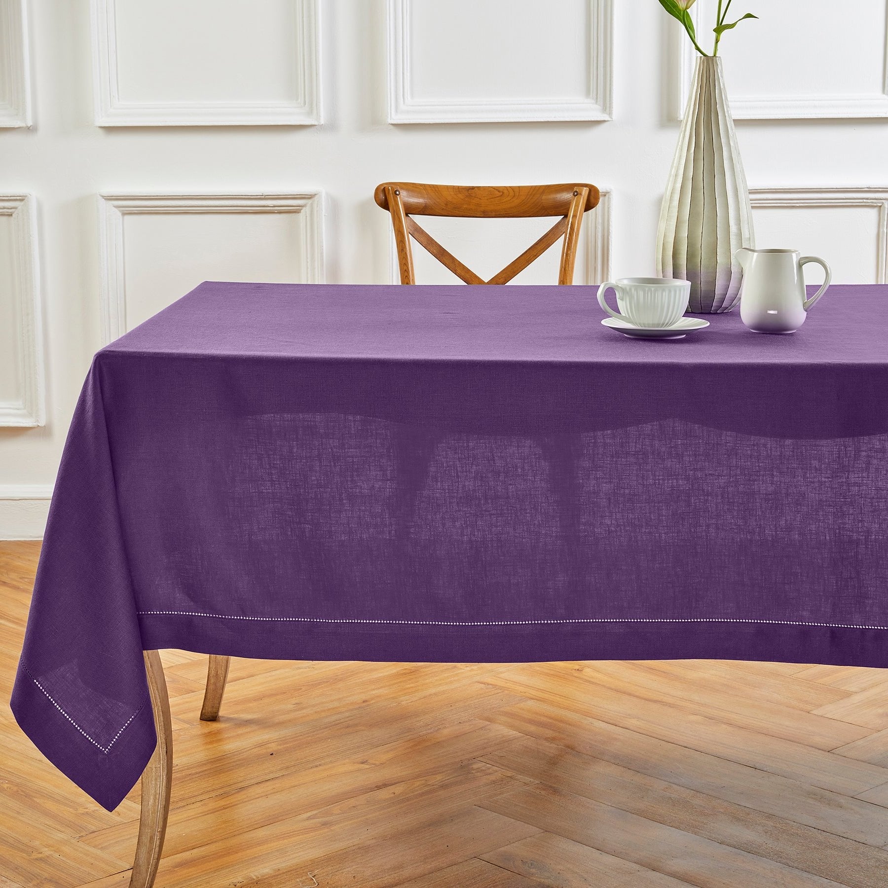 Elegant Classic Hemstitch Tablecloth - Premium Cotton Linen Dining Table Cover for Formal Dinners & Special Occasions
