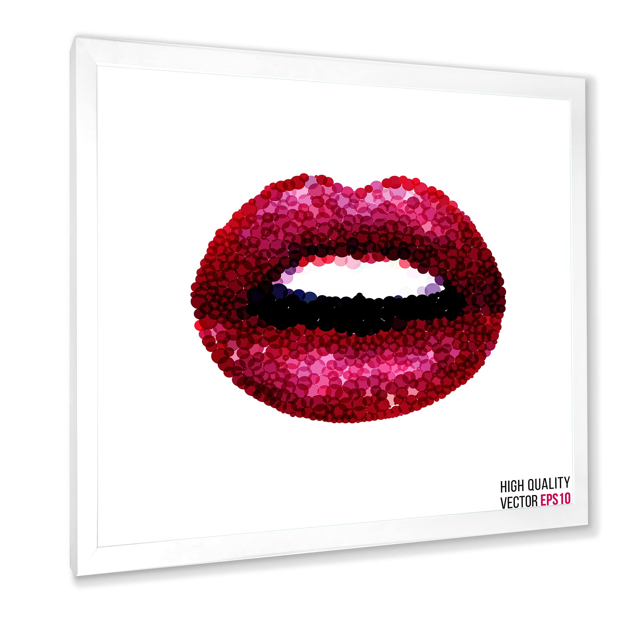 DesignQ Modern Framed Wall Art - Sexy Red Woman Lips Painting for Living Room, Bedroom & Office Decor - Contemporary Home Decoration Gift Idea