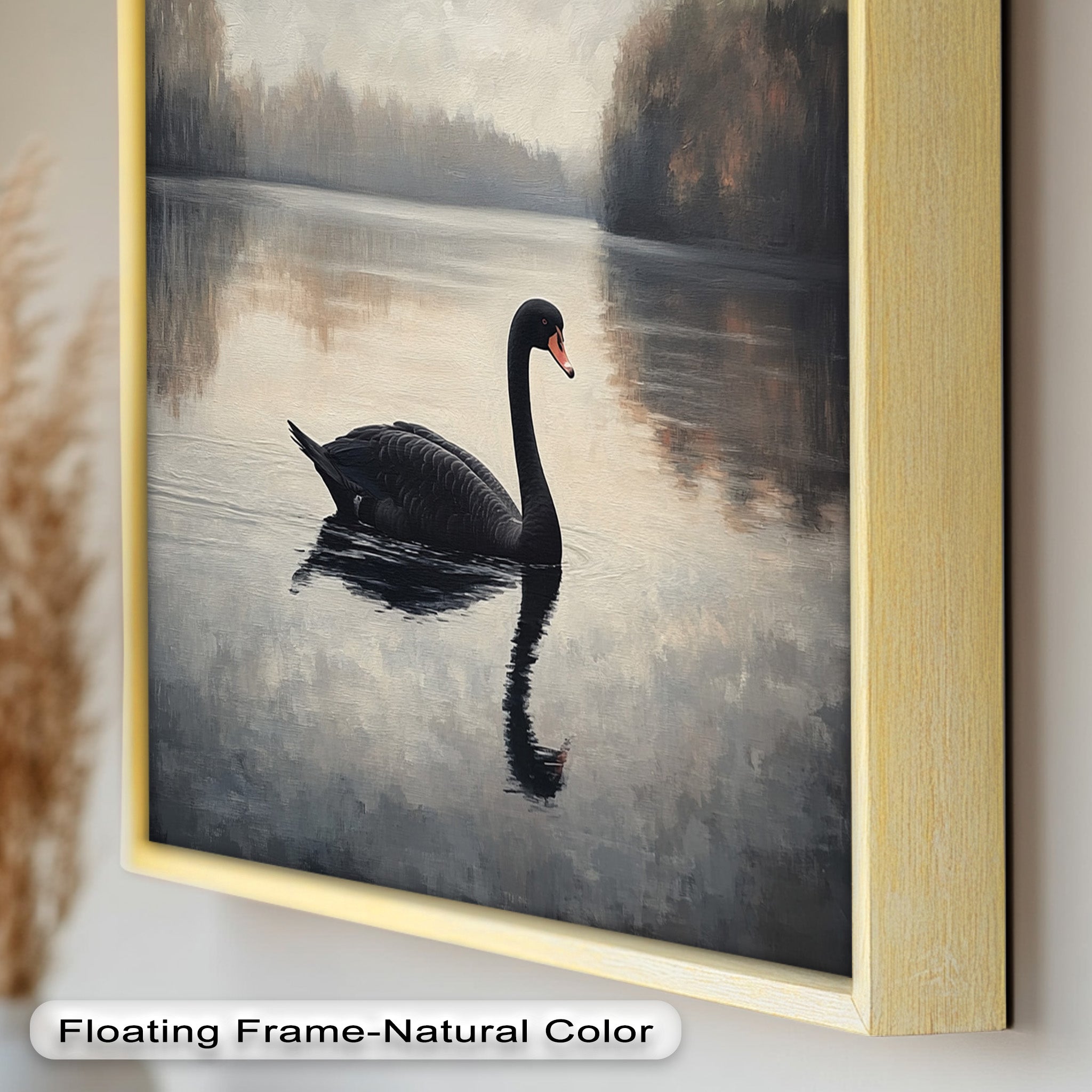 Black Swan at Dusk - Hand Painted Lake Landscape Oil Canvas Artwork - Perfect for Living Room, Bedroom, or Office Wall Decor