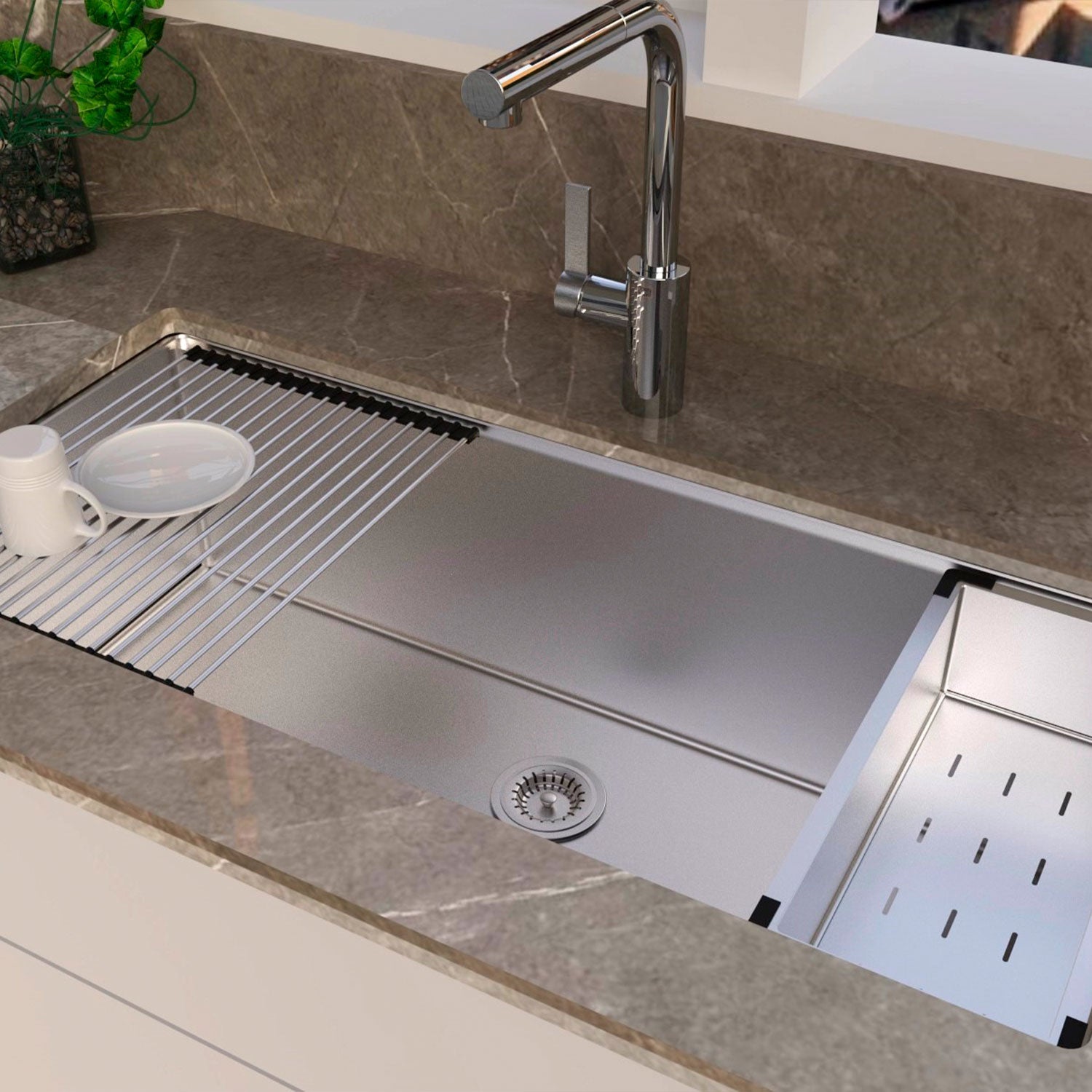 DAX 40 x 18 Inch Undermount Stainless Steel Kitchen Sink - 18 Gauge Single Bowl Workstation Sink with R10 Radius, Includes Accessories for Easy Food Prep and Dishwashing (DX WS4019 R10) - Perfect for Modern Kitchens, Restaurants, and Food Service Areas