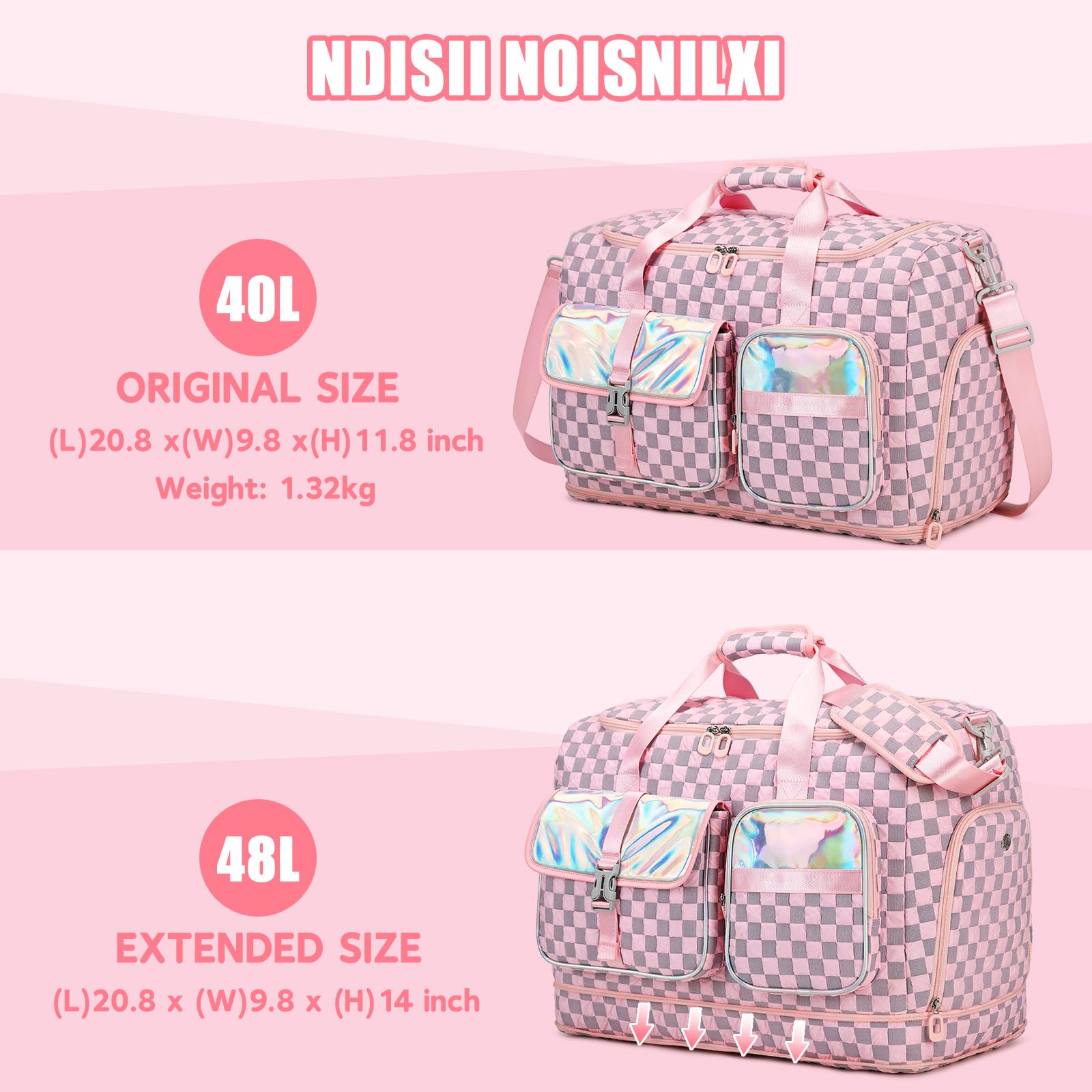 Women's Gym Bag with Shoes Compartment - Pink Travel Duffel Bag for Workout & Overnight Trips | Waterproof Wet Pocket | Carry-On Weekender Bag for Fitness, Yoga, Swimming & Travel