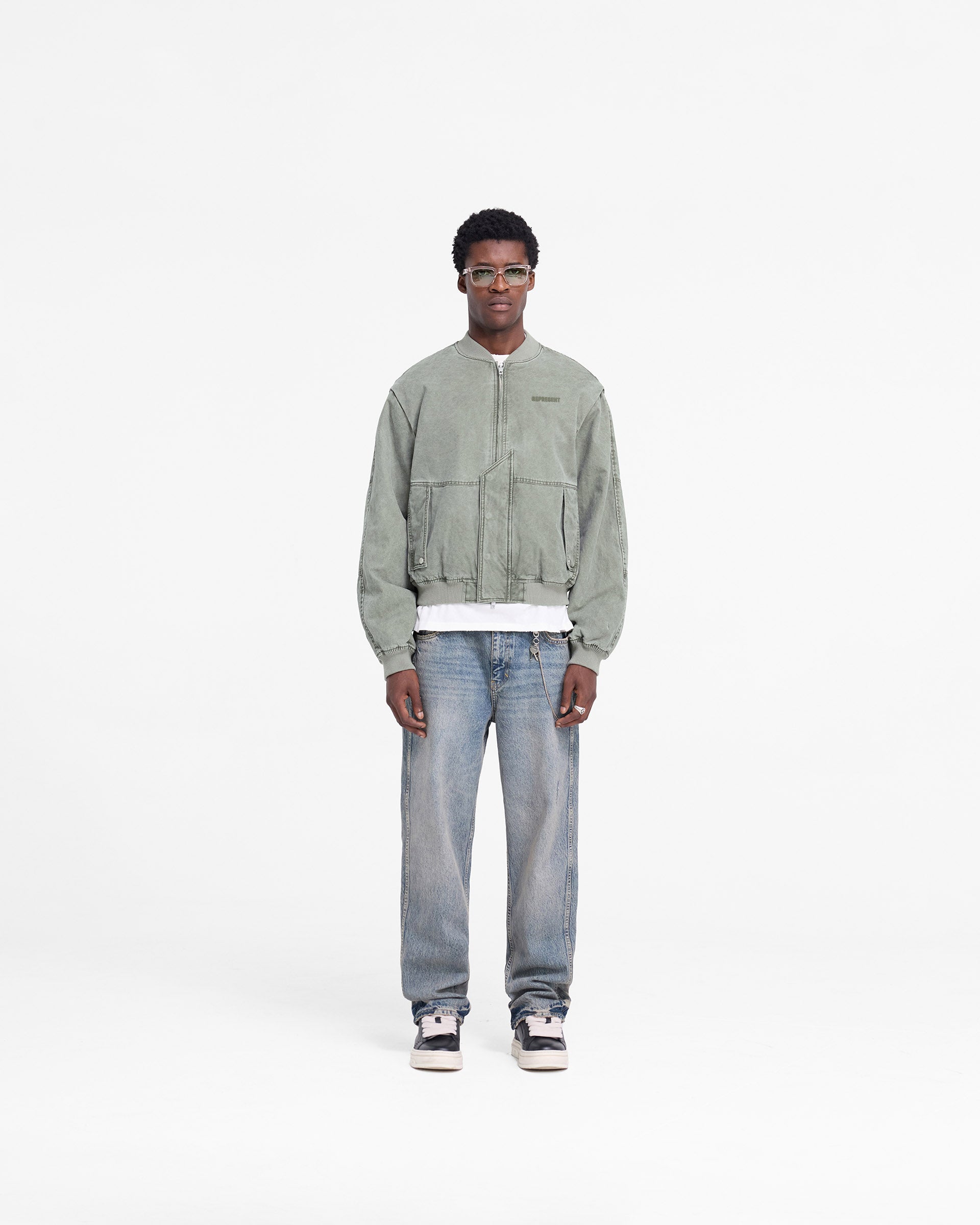 Men's Khaki Inset Sleeve Bomber Jacket - Lightweight Casual Outerwear for Streetwear & Fall Layering