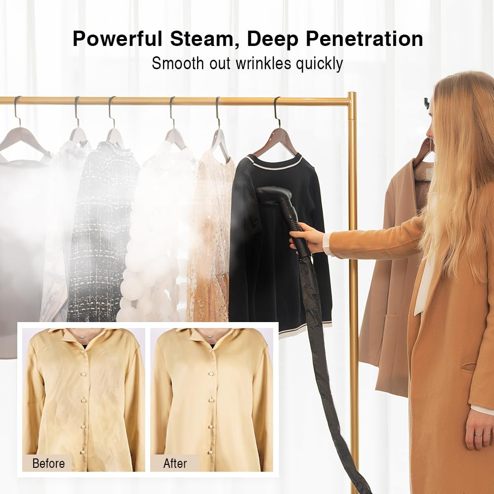 Professional Clothes Steamer with 3L Large Water Tank - 1600W Powerful Garment & Fabric Steamer for Wrinkles Removal (White) | Perfect for Home, Travel, and Professional Use