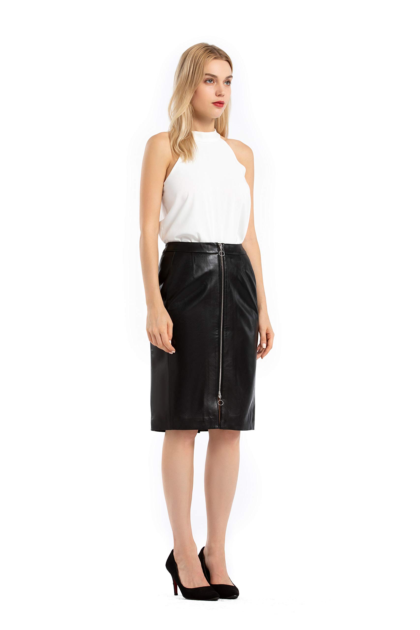 Black Leather Pencil Skirts for Women - Slim Fit Bodycon Midi Skirt with Side Zipper | Office Wear, Night Out & Formal Occasions