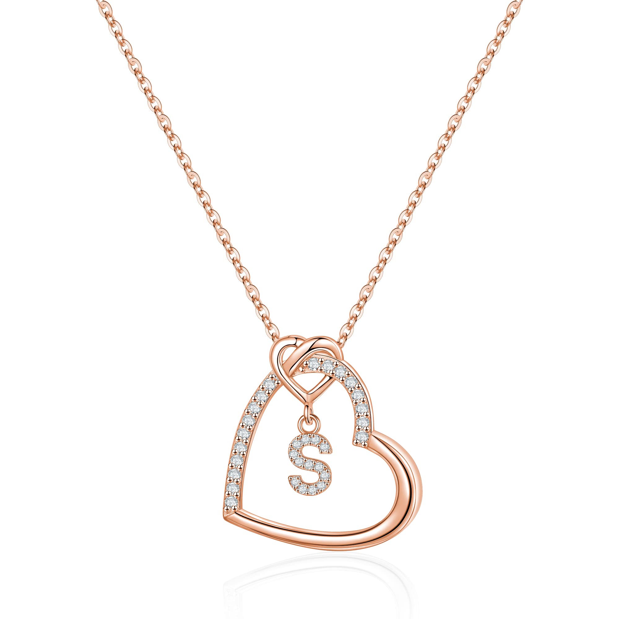 Sterling Silver Heart Initial Necklace for Women & Girls - Personalized Letter Pendant Jewelry, S925 Silver Heart Necklace Gift for Her, Birthday, Anniversary, Valentine's Day - Perfect for Mom, Wife, Girlfriend, Daughter | Everyday Wear, Date Night, Special Occasions