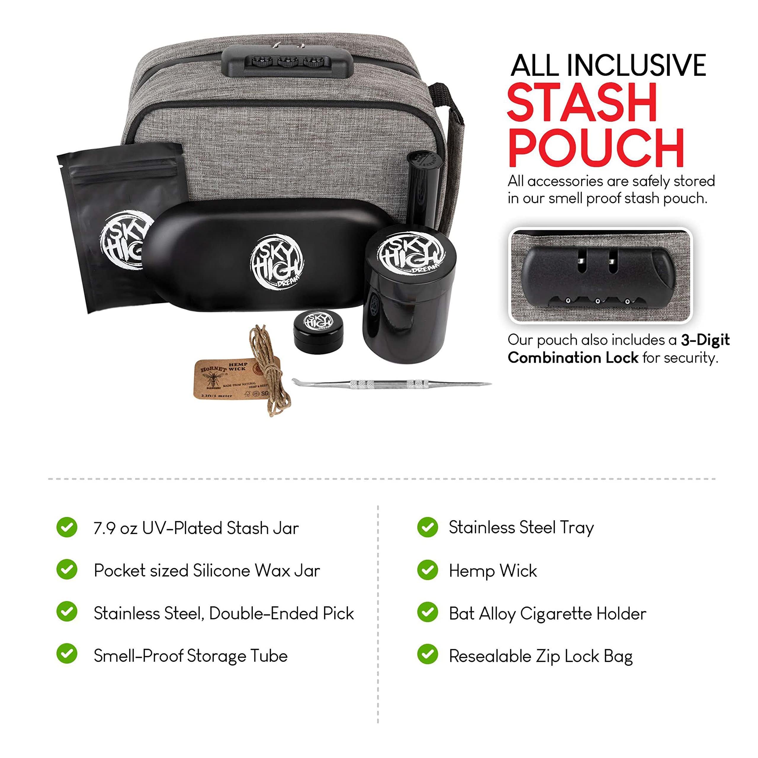 Smell Proof Storage Pouch - Odor Resistant Polyester Container with Secure 3-Digit Combination Lock & Padded Handle - Portable Travel Bag for Cannabis, Medicine, Valuables - Perfect for Hiking, Camping & Air Travel