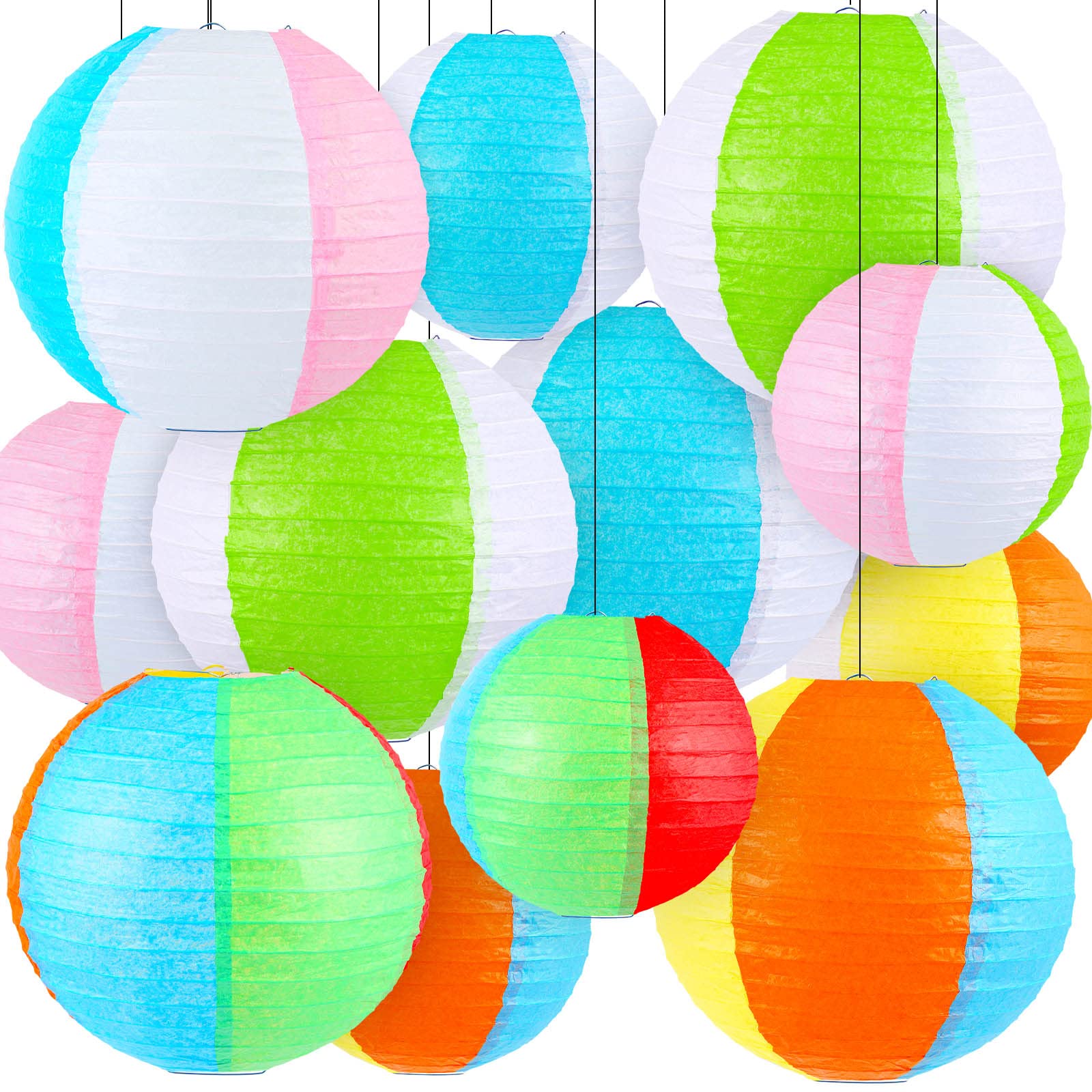 12 Pack Colorful Paper Lanterns for Summer Pool Party Decorations - 8