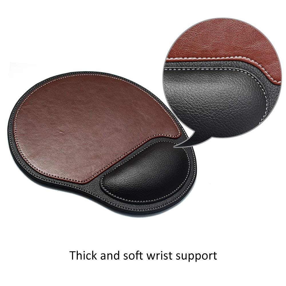 Premium Leather Mouse Pad with Wrist Rest - Non-Slip Base for Laptop & Desktop Computers - Ergonomic Office & Gaming Accessory (Brown/Yellow) - Perfect for Work, Gaming & Home Office Use