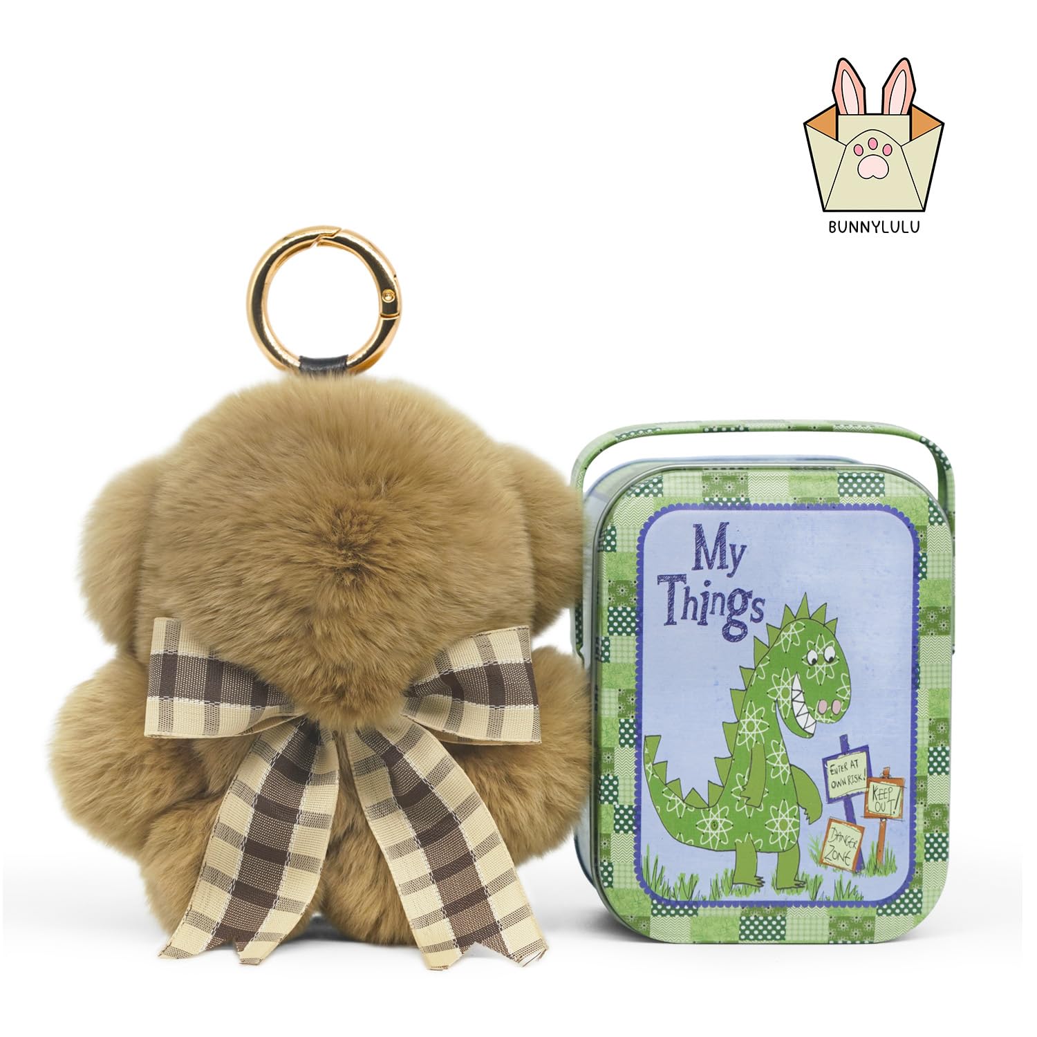 Original Bunnylulu Handmade Soft Bunny PomPom Keychain with Tin - Cute Plush Keychain for Bags, Gifts & Home Decor - Perfect Holiday Present for Kids & Bunny Lovers