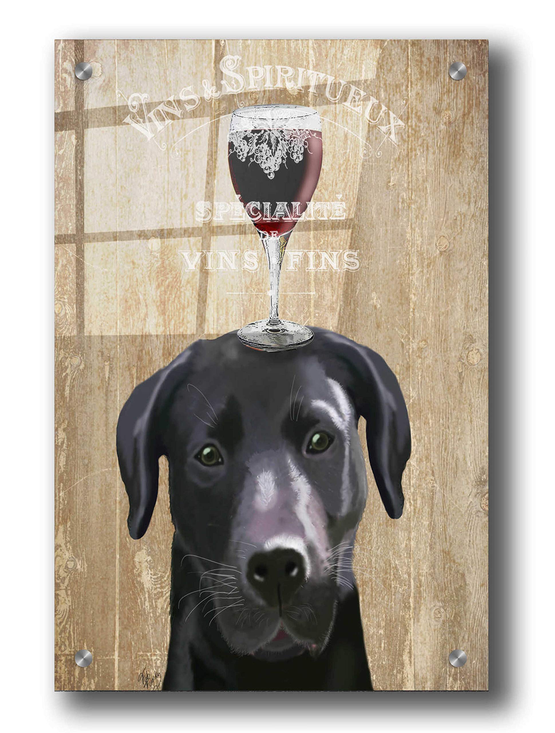 Fab Funky 'Dog Au Vin, Black Labrador' Acrylic Glass Wall Art - 24x36 Inches Modern Canvas Painting for Living Room, Bedroom & Office Decor - Vibrant Animal Artwork for Home & Gifts