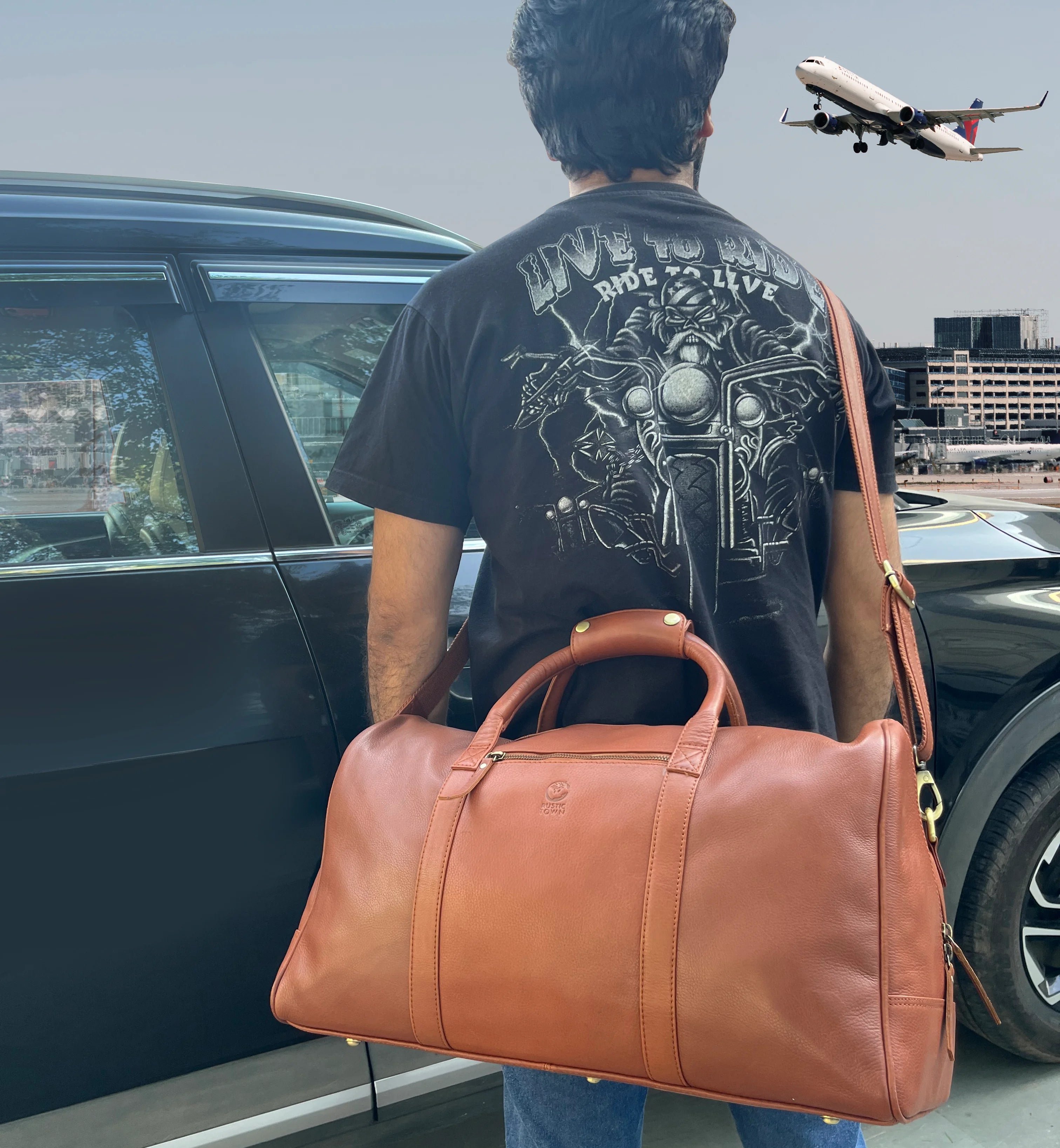 Premium Sasha Travel Leather Duffle Bag for Men & Women - Genuine Cognac Brown Carry-On Luggage - Perfect for Weekend Getaways, Gym, Business Trips & Air Travel