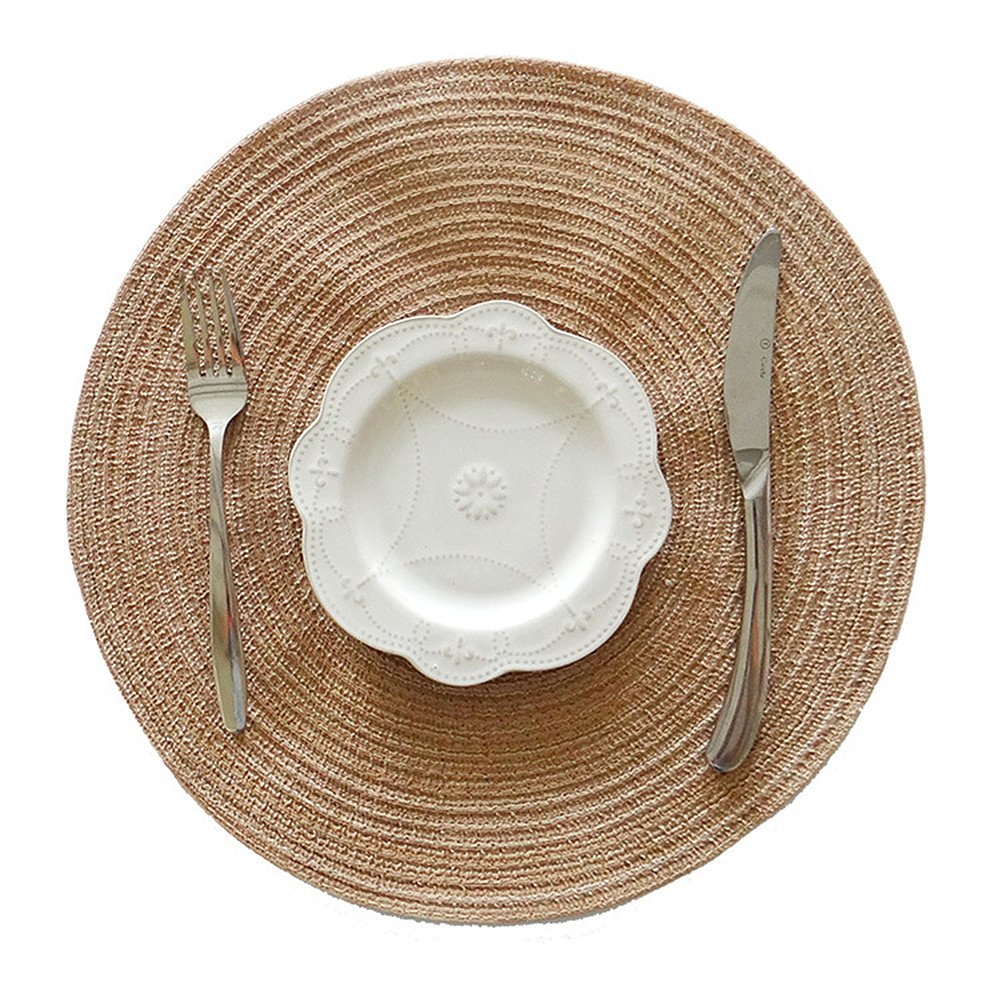 Premium Round Placemats Set of 6 - 14 Inch Stain Resistant Woven Table Mats with Braided Edge for Dining Table - Perfect for Dinner Parties, Holiday Gatherings & Everyday Use