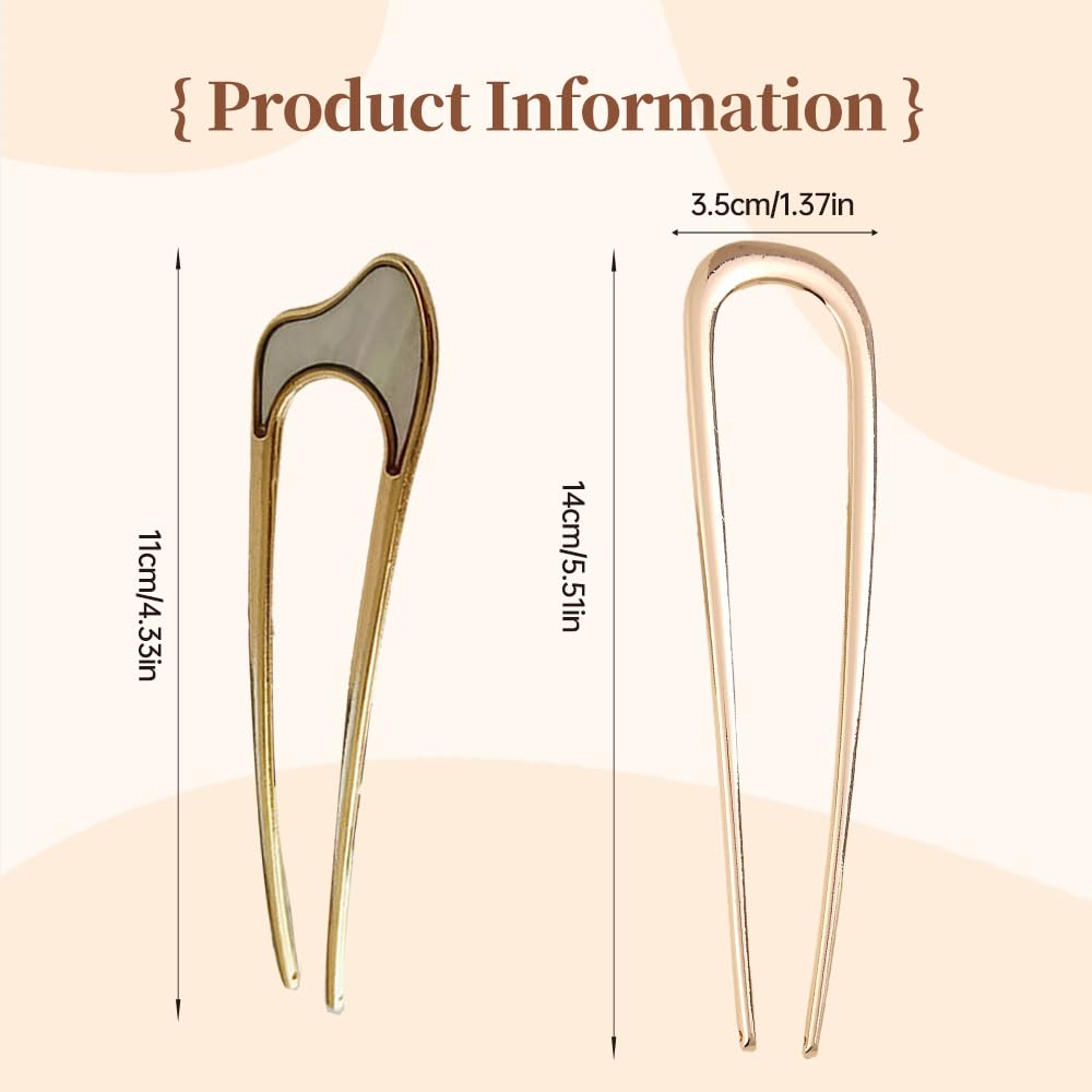 2024 Newest French Twist Hair Pins for Women - U-Shaped Metal Vintage Hair Sticks (Gold & Silver) | Elegant Updos, Bridal Hairstyles & Everyday Wear