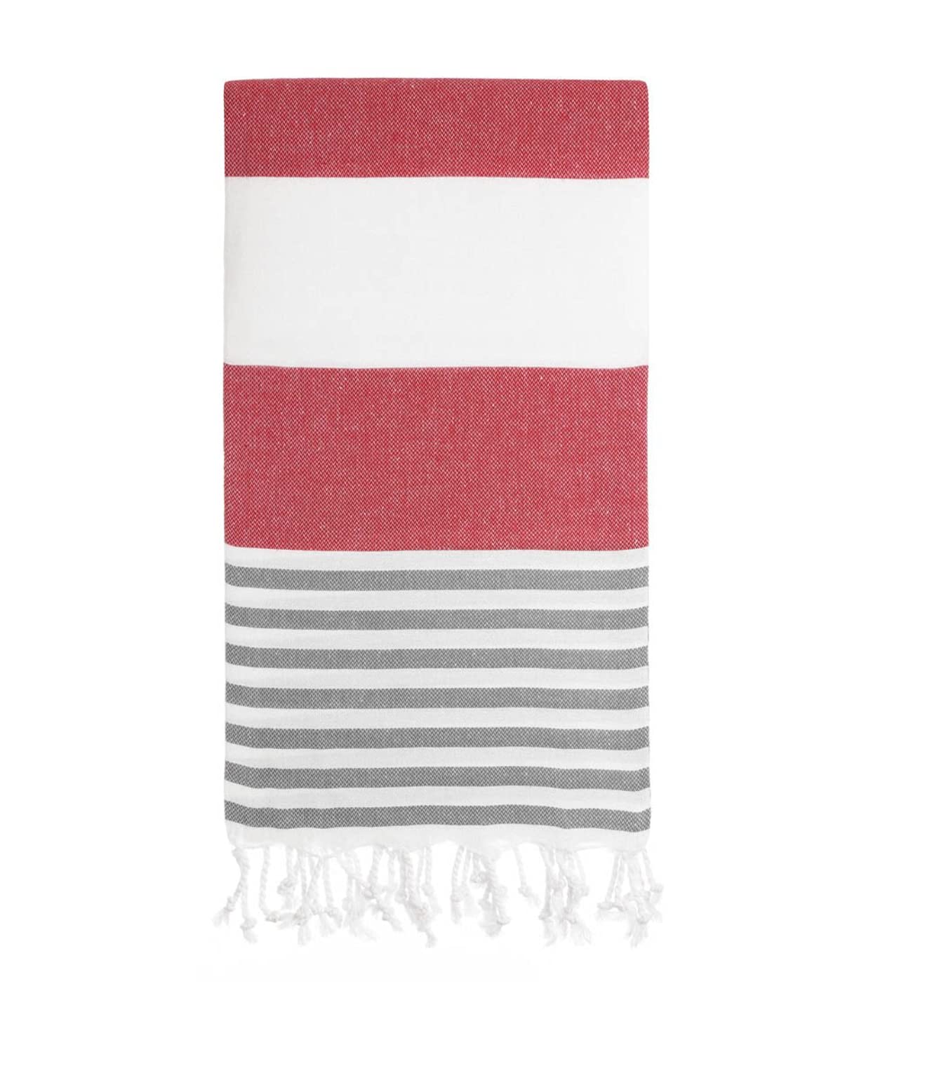 Premium Capri Red Anthracite Beach Towels - 100% Turkish Cotton Peshtemal - Sand Resistant, Ultra Absorbent & Quick Dry - Set of 12 Luxury Bath Towels for Pool, Spa, Yoga & Beach Vacations