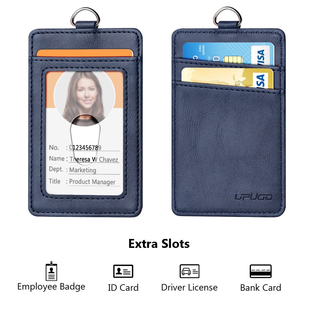 Leather Badge Holder with Retractable Lanyard - Adjustable Quick Release for Office & School ID Cards