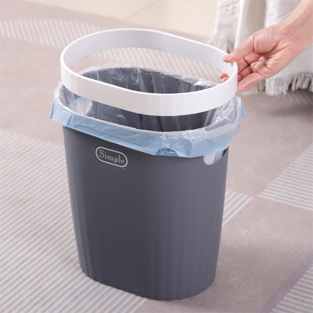 Slim Plastic Trash Can with Handle & Press Ring - Narrow Waste Basket for Bathroom, Bedroom, Kitchen & Office - Space-Saving Garbage Bin for Small Spaces, Under Sink, Vanity or Cabinet (Gray)