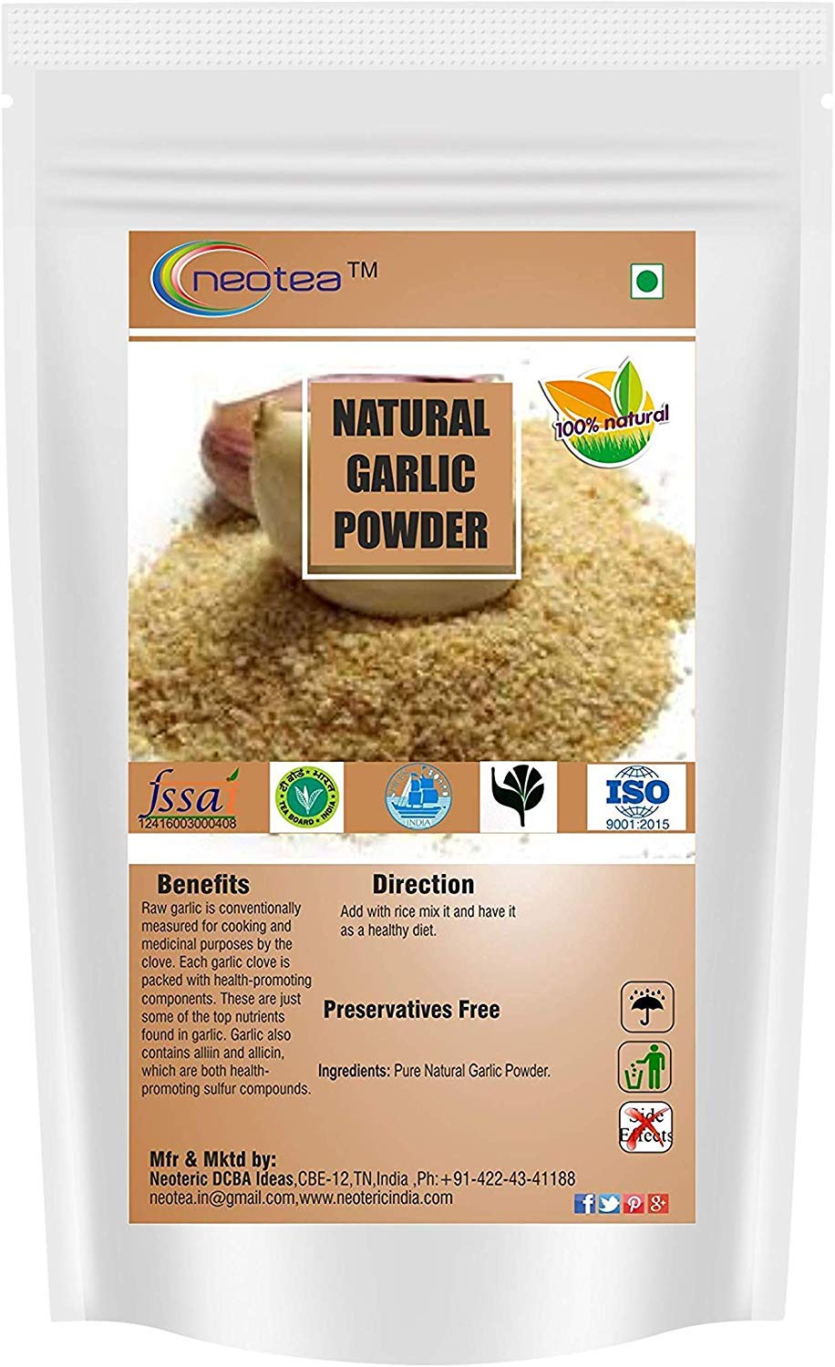 Neotea Natural Garlic Powder 300g | Pure & Organic Garlic Seasoning for Cooking, Baking & Grilling | Perfect for Soups, Sauces & Marinades