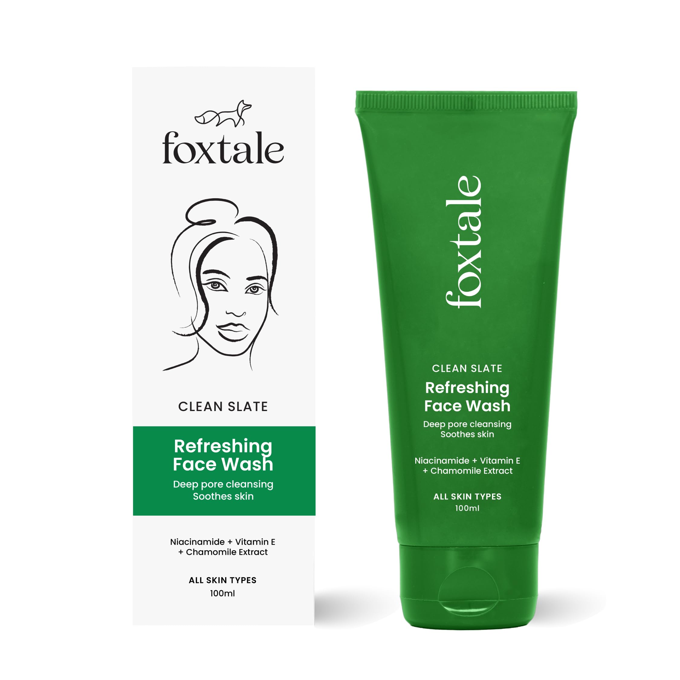 Foxtale Refreshing Face Wash with Niacinamide - Deep Cleansing, Hydrating & Brightening for Glowing Skin | Non-Drying Formula for Men & Women | Suitable for All Skin Types | 100ml | Perfect for Daily Skincare Routine & Travel