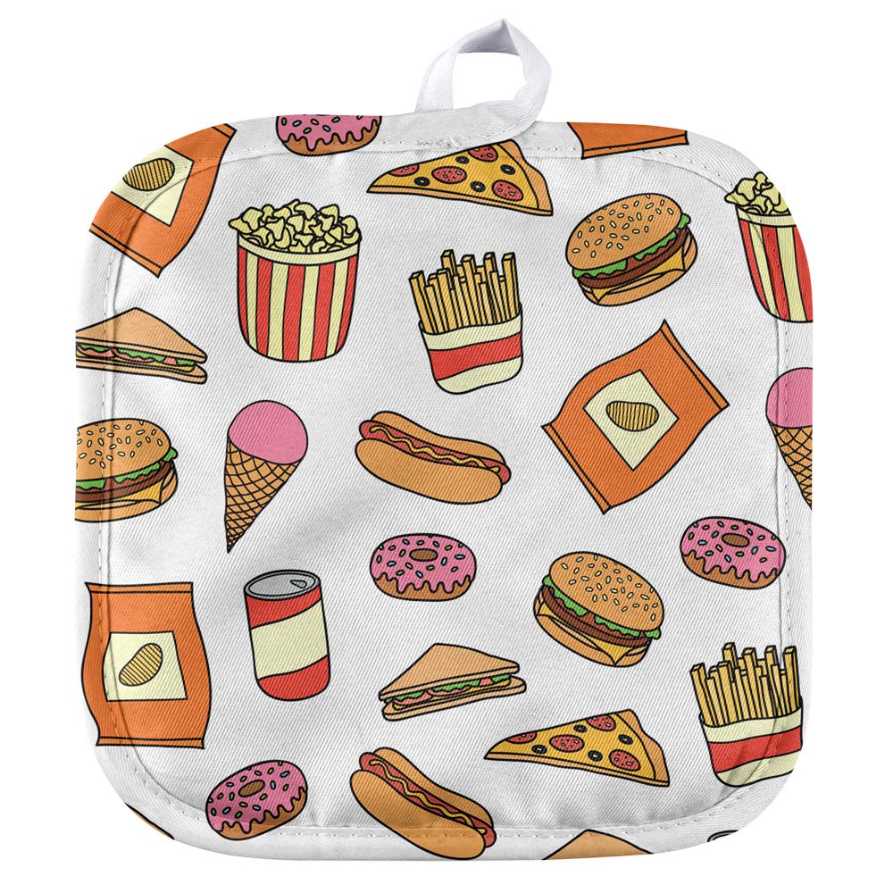 Heat-Resistant Snack Time Pattern Pot Holder - Non-Slip Kitchen & BBQ Mitt for Cooking, Baking, Grilling - Perfect for Indoor/Outdoor Use, Camping & Picnics