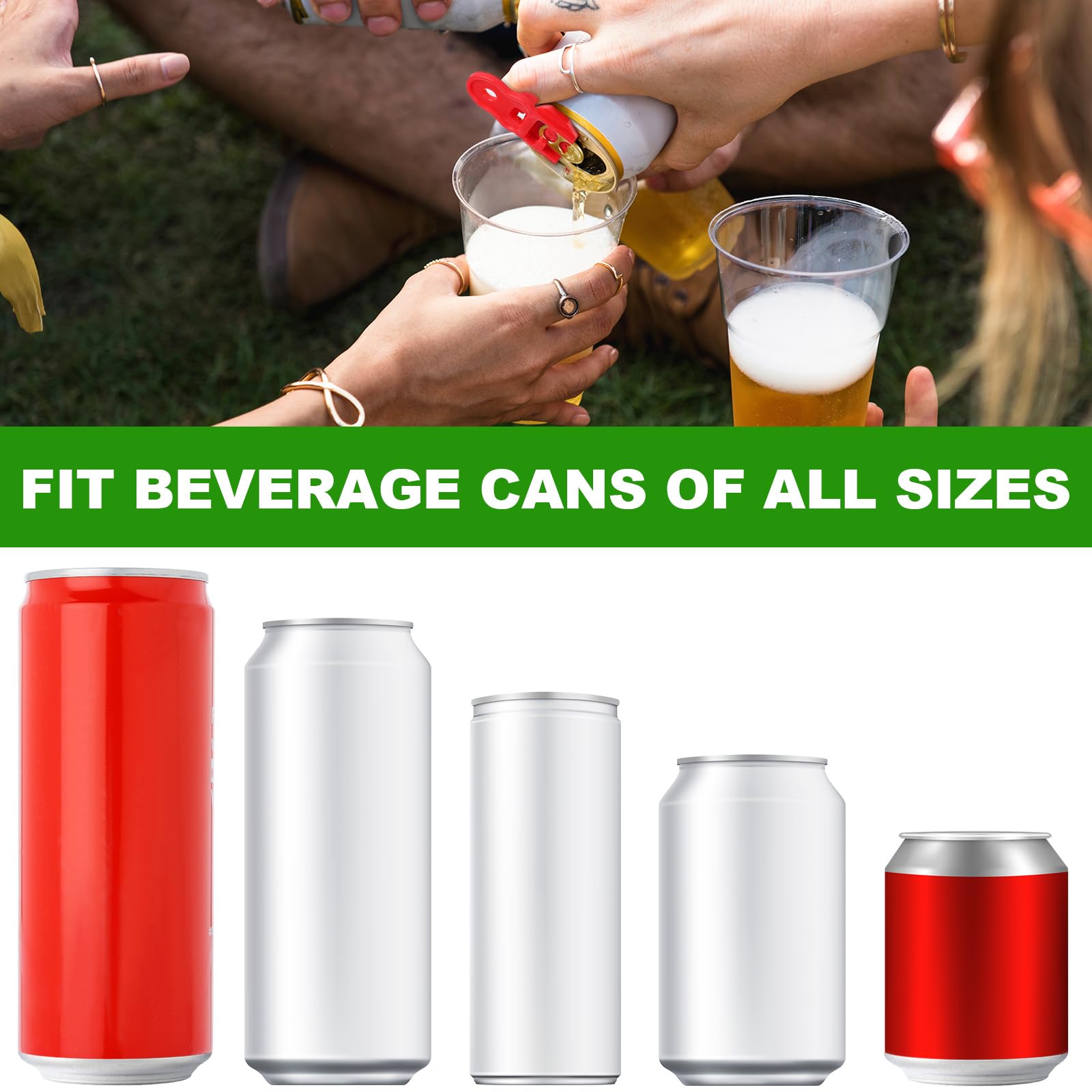 **12-Pack Leakproof Plastic Can Covers & 3-Piece Manual Can Opener Set - Reusable Soda, Beer, Pop Drink Lids & Easy Tab Openers for Parties, Picnics, and Outdoor Events**