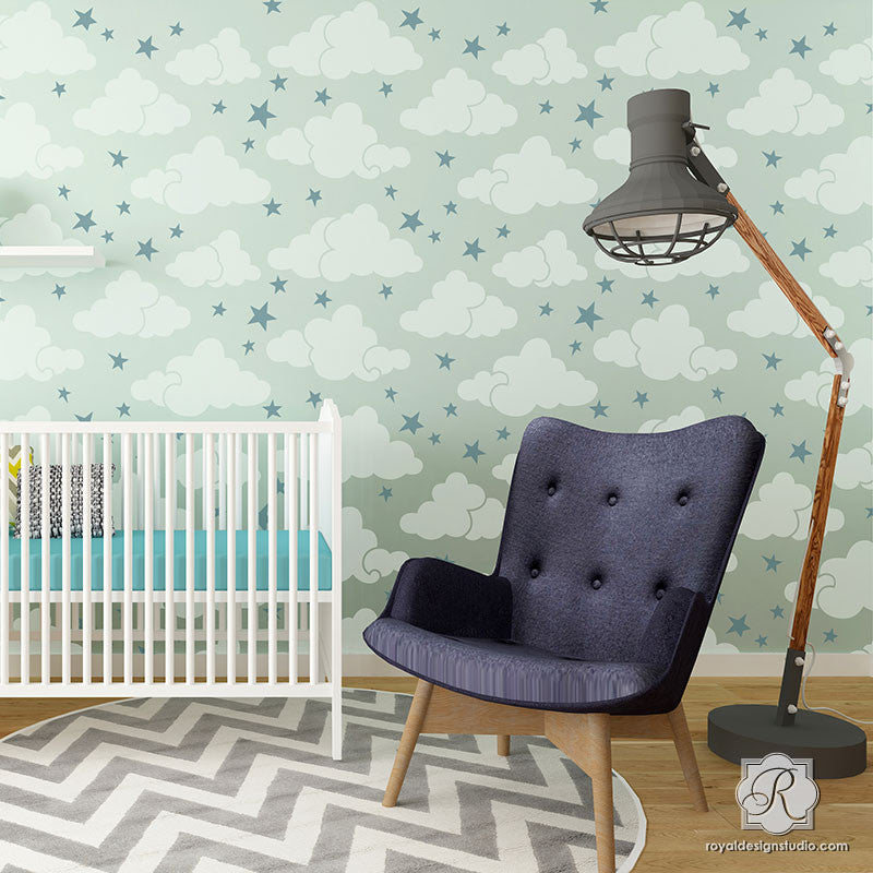 Head In The Clouds Wall Stencil - DIY Cloud Pattern Painting Template for Nursery, Bedroom & Home Decor - Perfect for Kids Room, Accent Walls and Creative Wall Art Projects