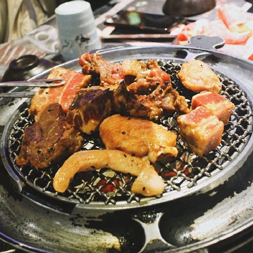 Premium Korean BBQ Grill - 38cm Round Stainless Steel Non-Stick Barbecue Griddle with Durable Roasting Mesh - Perfect for Outdoor Grilling, Camping & Backyard BBQs