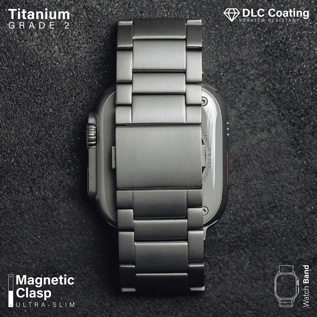 Premium Titanium Watch Band for Apple Watch Ultra & Ultra 2 (49mm) - Adjustable Magnetic Clasp with DLC Scratch Resistant Coating - Luxury Color Matching Strap for Workout, Travel & Business Occasions