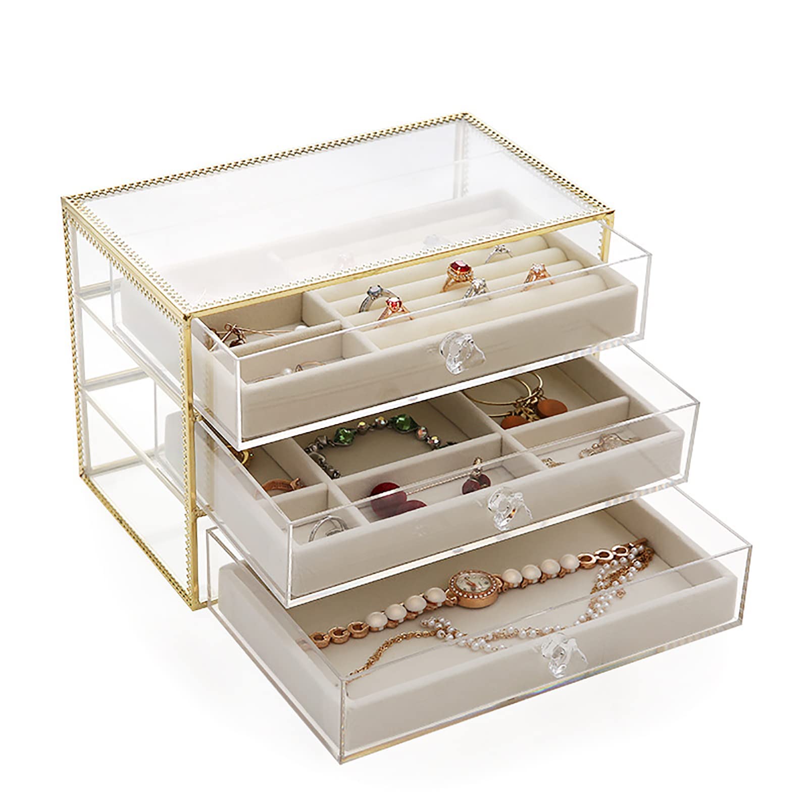 Multi-Layer Transparent Jewelry Organizer Box - Glass Bracelet & Earring Storage Case with Drawers for Rings, Necklaces - Large Capacity Dustproof Display Stand for Home & Retail Store Use