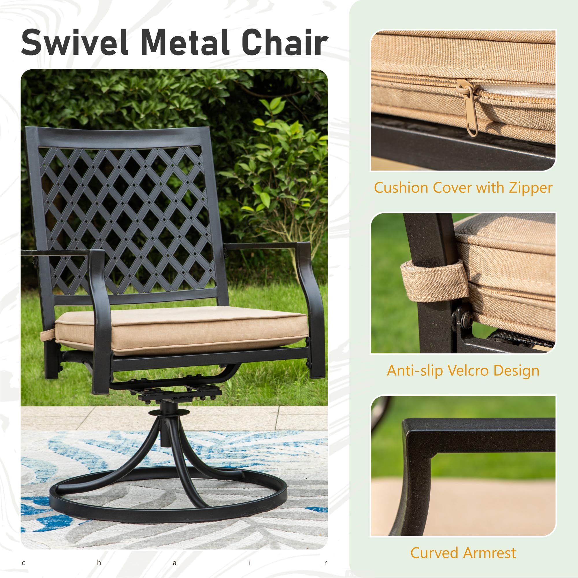 Sophia & William 5-Piece Outdoor Patio Dining Set with 4 Swivel Chairs & 37